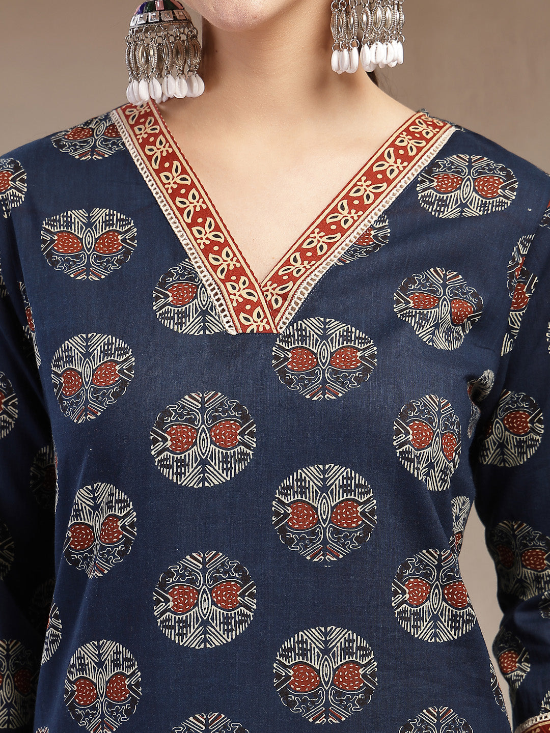 Women's Indigo Block Printed Cotton Straight Kurta
