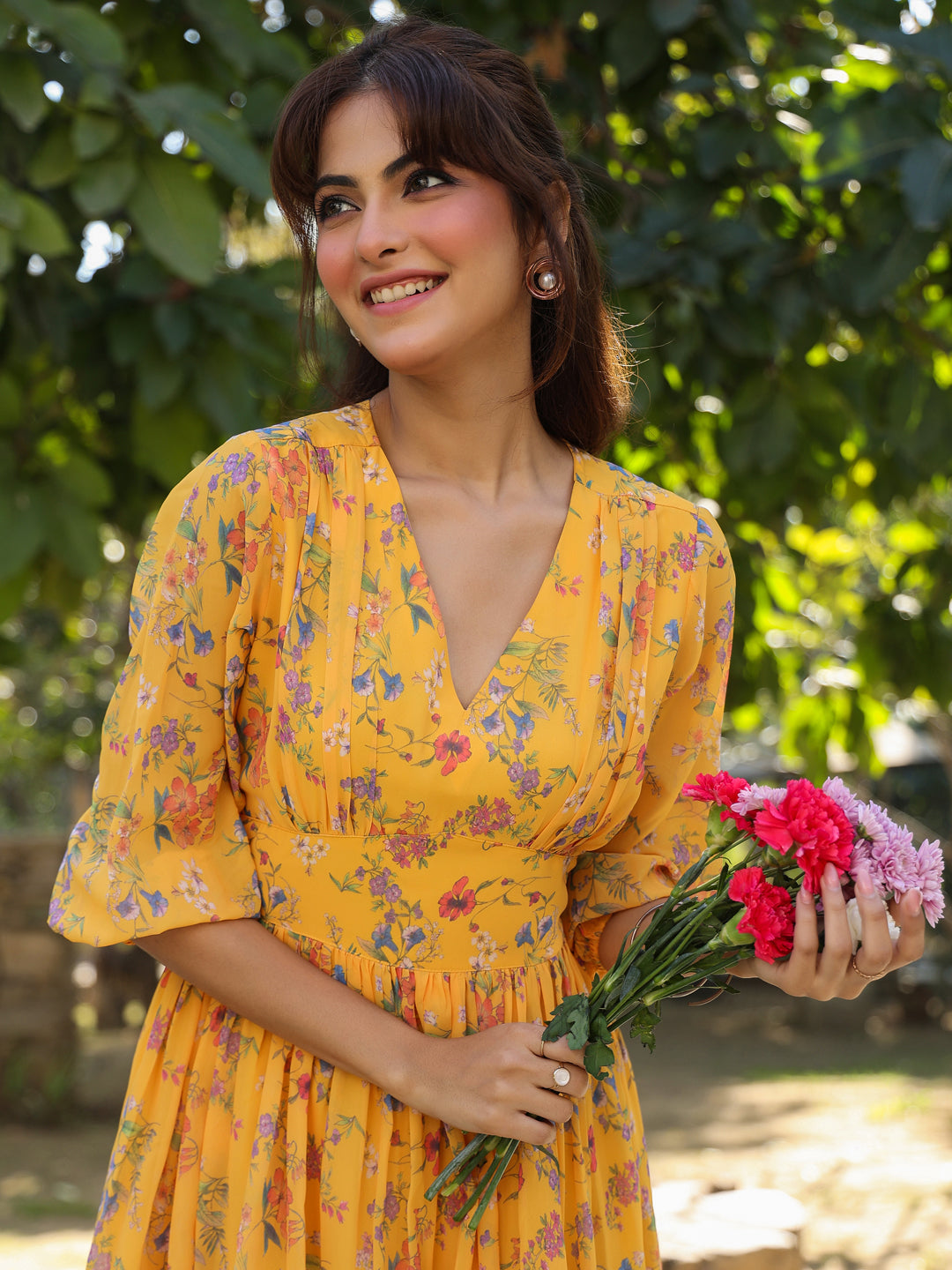mustard yellow flower dress Handmade Yellow Floral Maxi Dress Block Print Cotton Boho Summer Dress