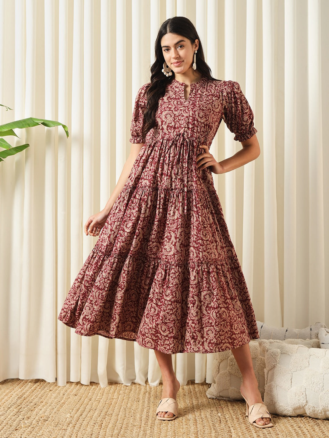 Women's Maroon Cotton Floral Pri Maroon / M