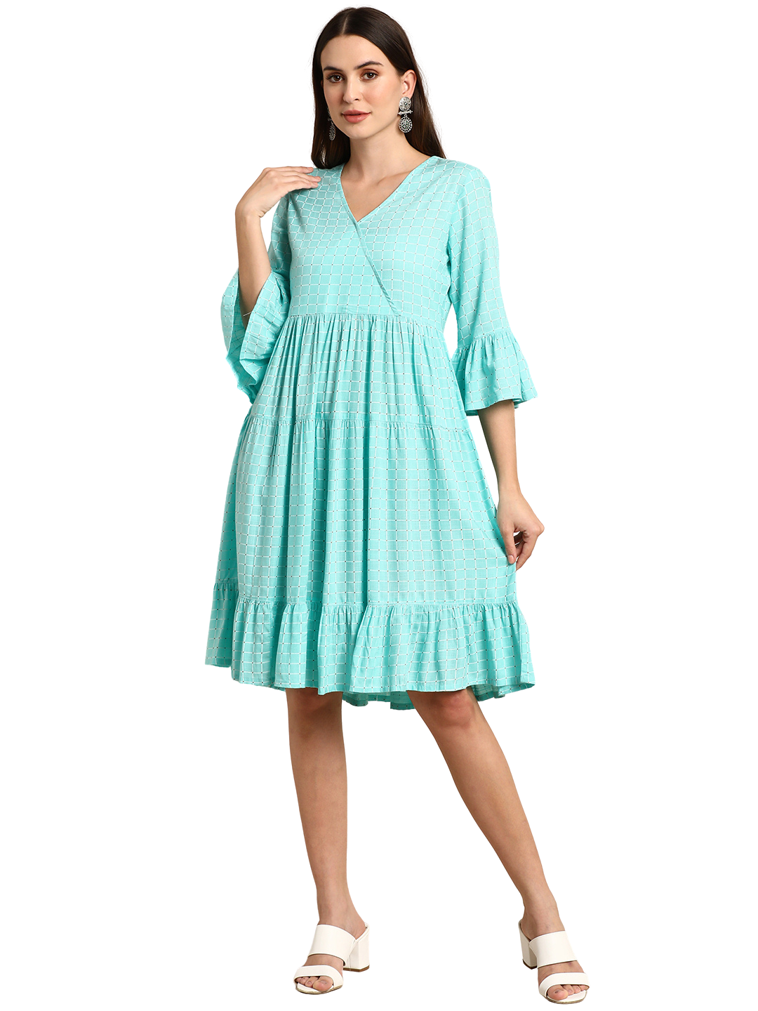 flared western dress Yellow Cotton Summer Floral Fit and Flared Indo Western Dress