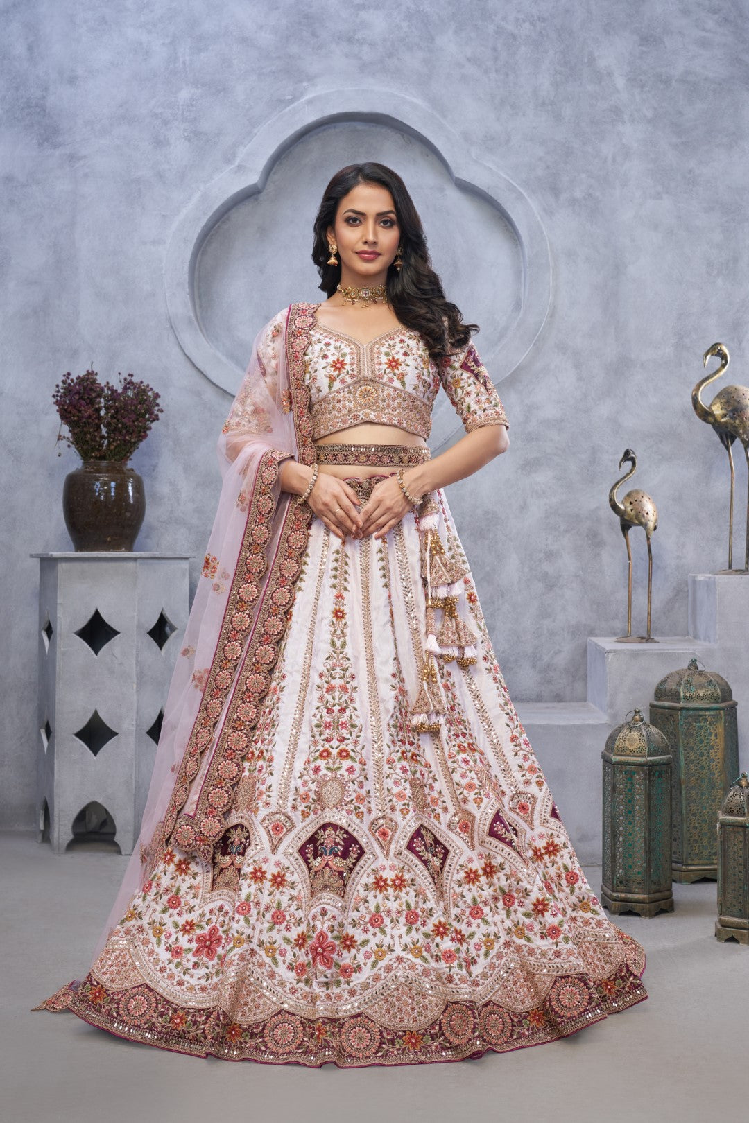 Women's Light Purple Organza Silk Embroidery Lehenga Set