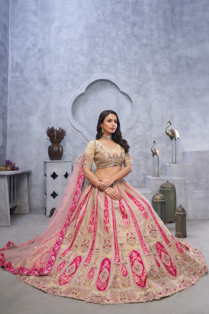 Women's Chiku Orgenza Silk Embroidery With Sequins Lehenga Set