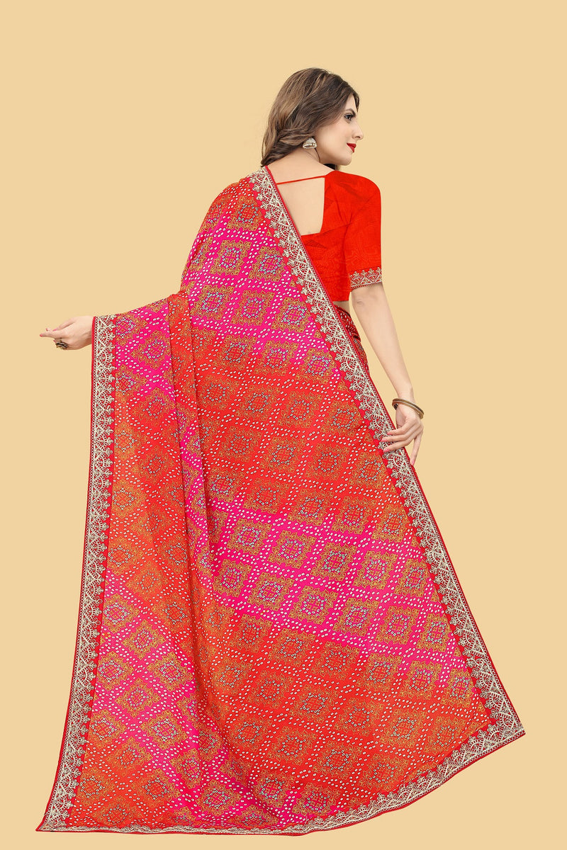 Women Party Wear Printed Chinnon Silk Saree with Lace Border Work