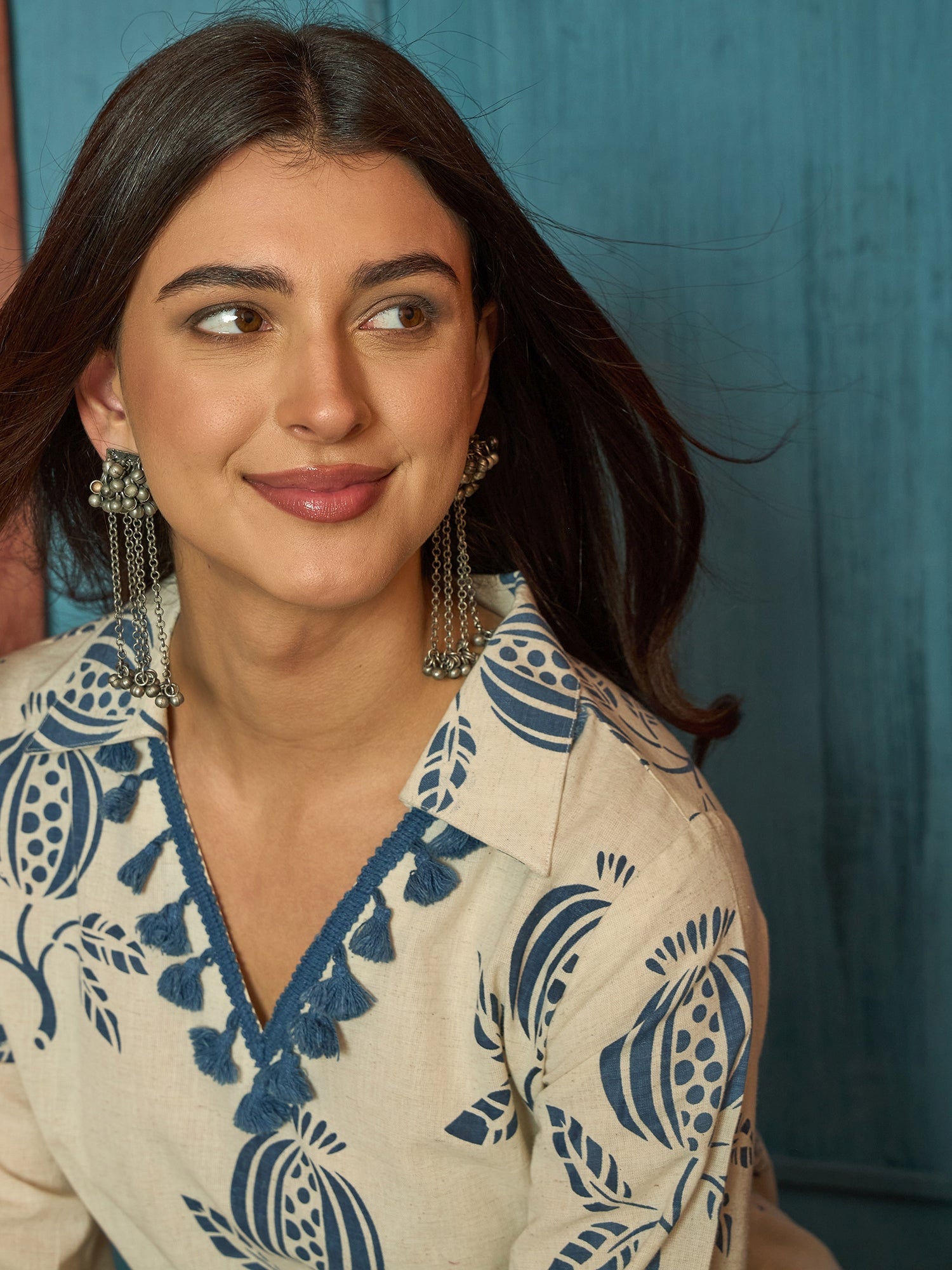Women's Blue Printed Cotton Straight Kurta Pant Set