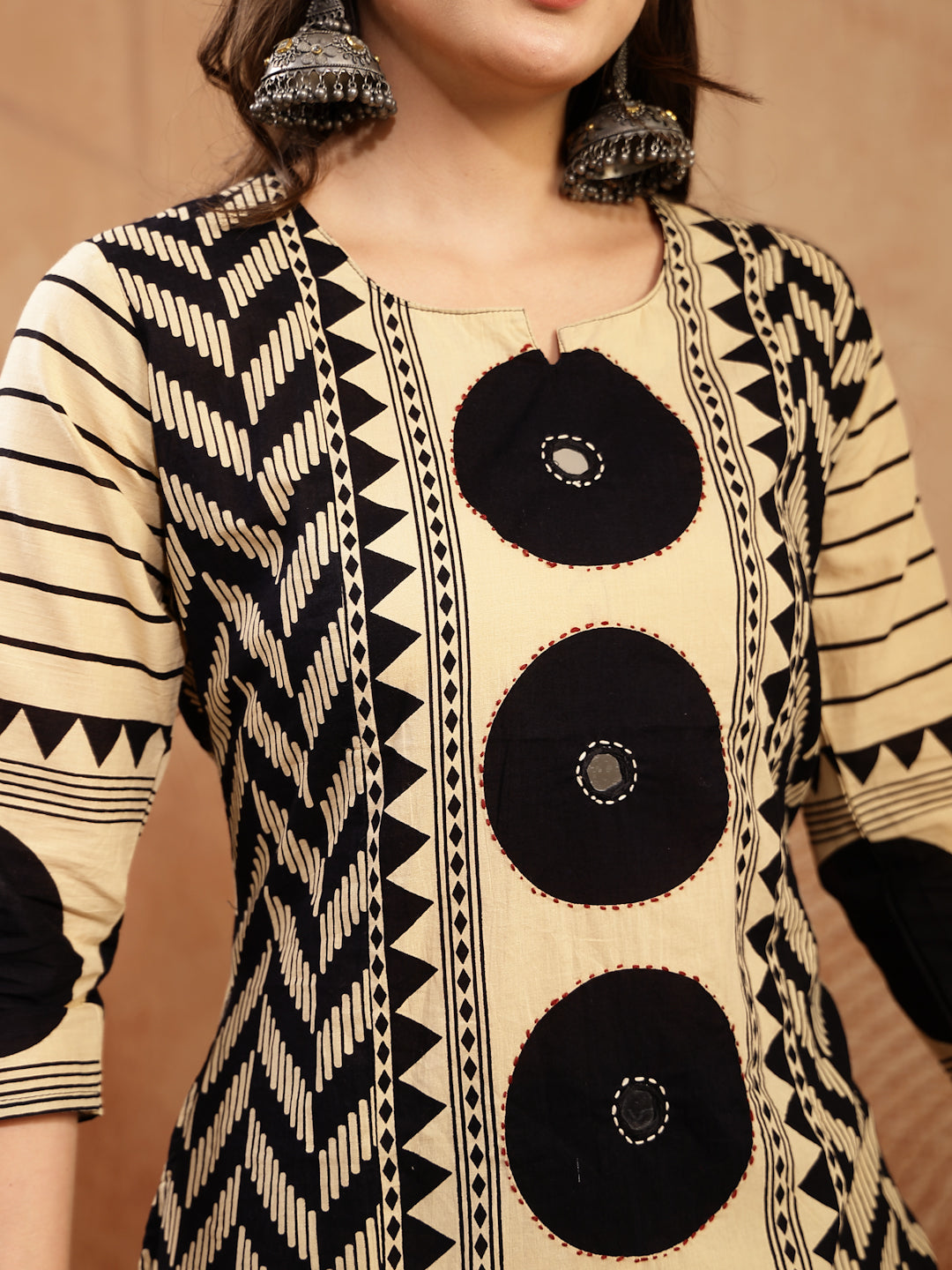 Women's Black Printed Cotton A-Line Kurta Palazzo Dupatta Set