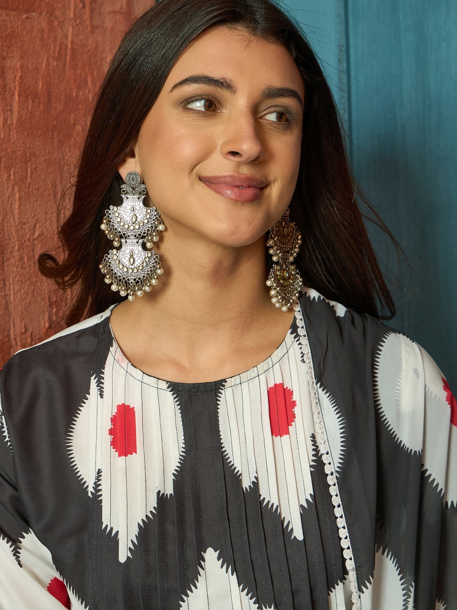 Women's Black Floral Printed Rayon A-Line Kurta Pant Dupatta Set