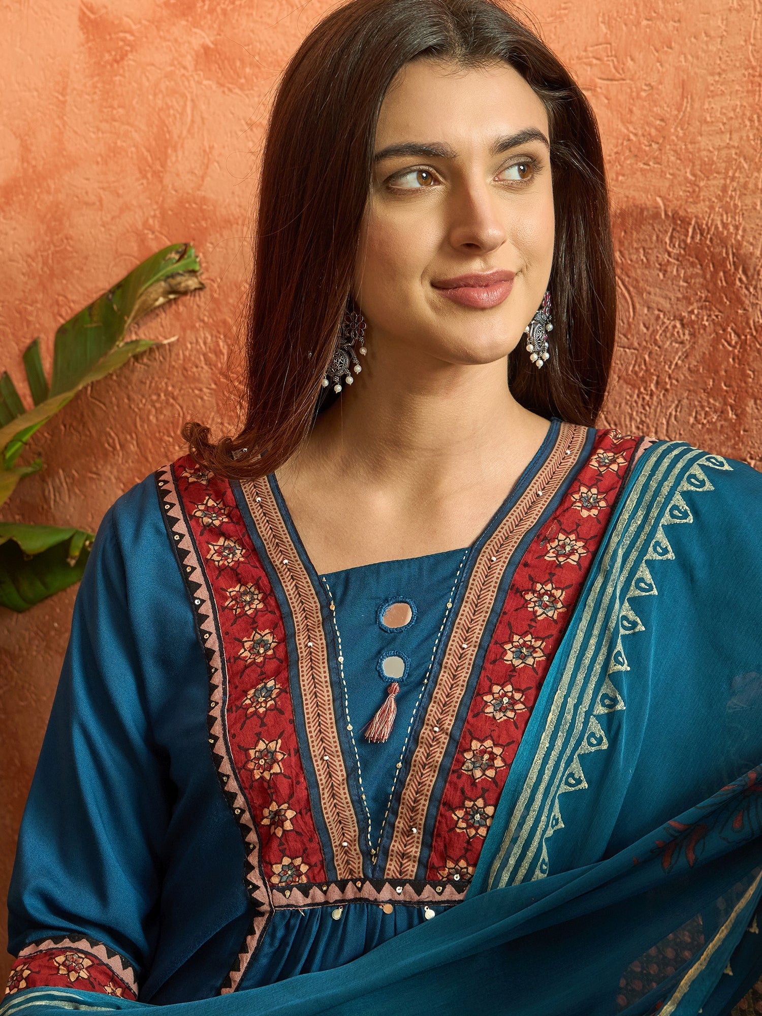 Women's Blue Solid Rayon A-Line Kurta Palazzo Dupatta Set