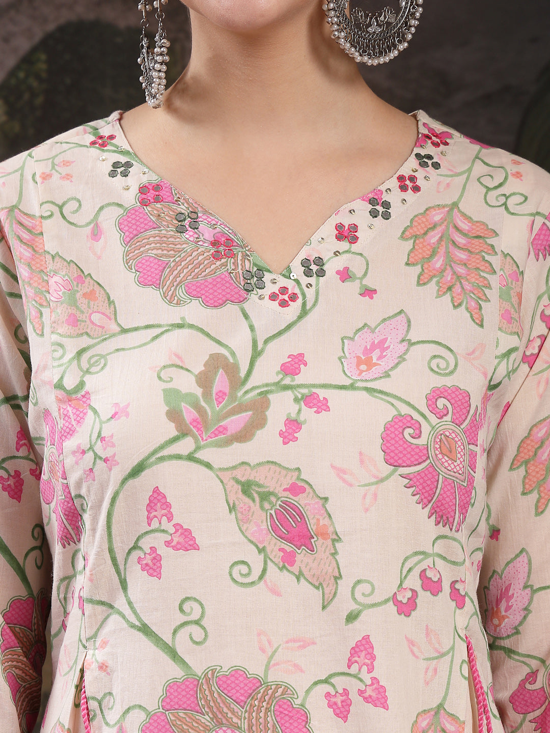 Women's Blush Floral Printed Cotton Straight Kurta Pant Dupatta Set