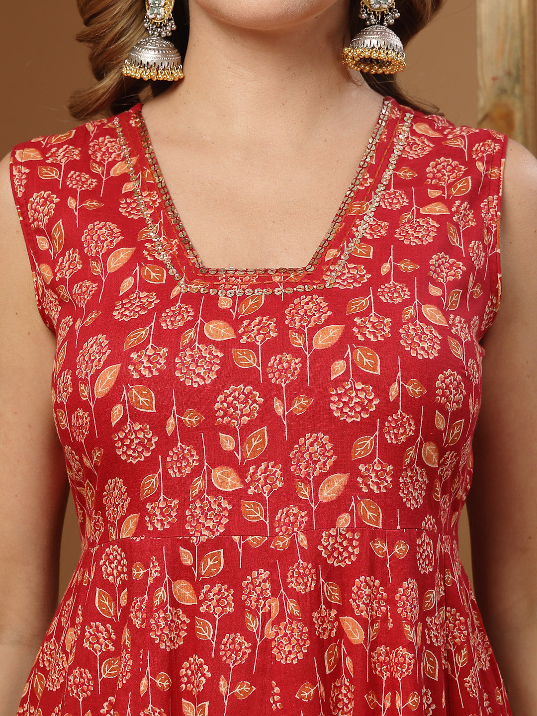 Women's Floral Printed Cotton Anarkali Kurta Palazzo Dupatta Set