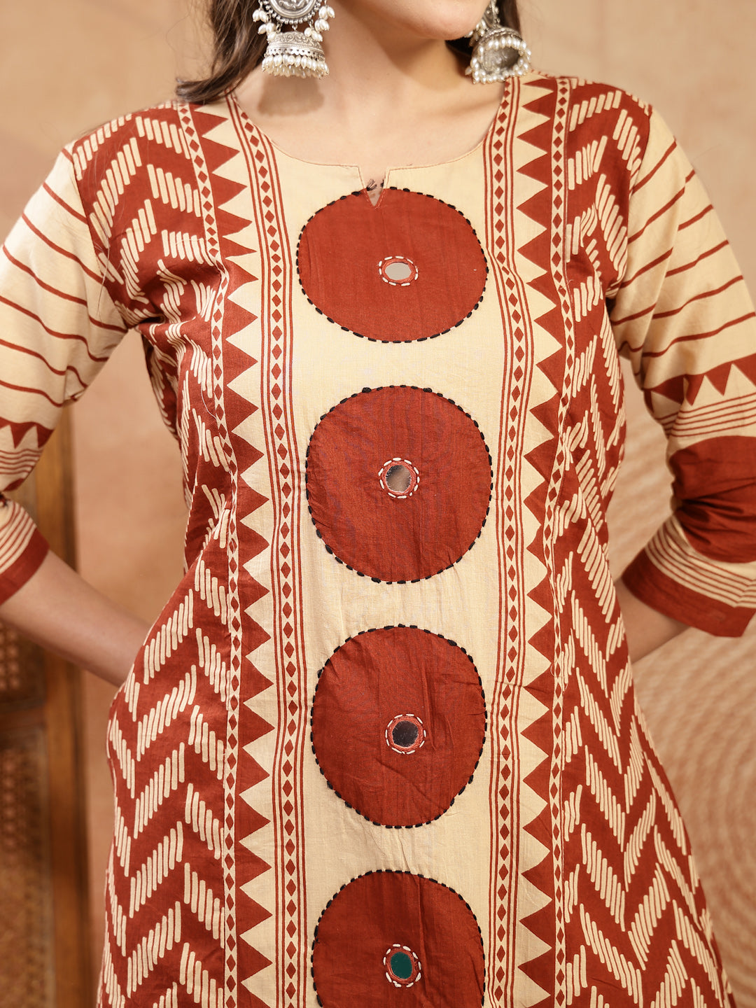 Women's Red Printed Cotton A-Line Kurta Palazzo Dupatta Set