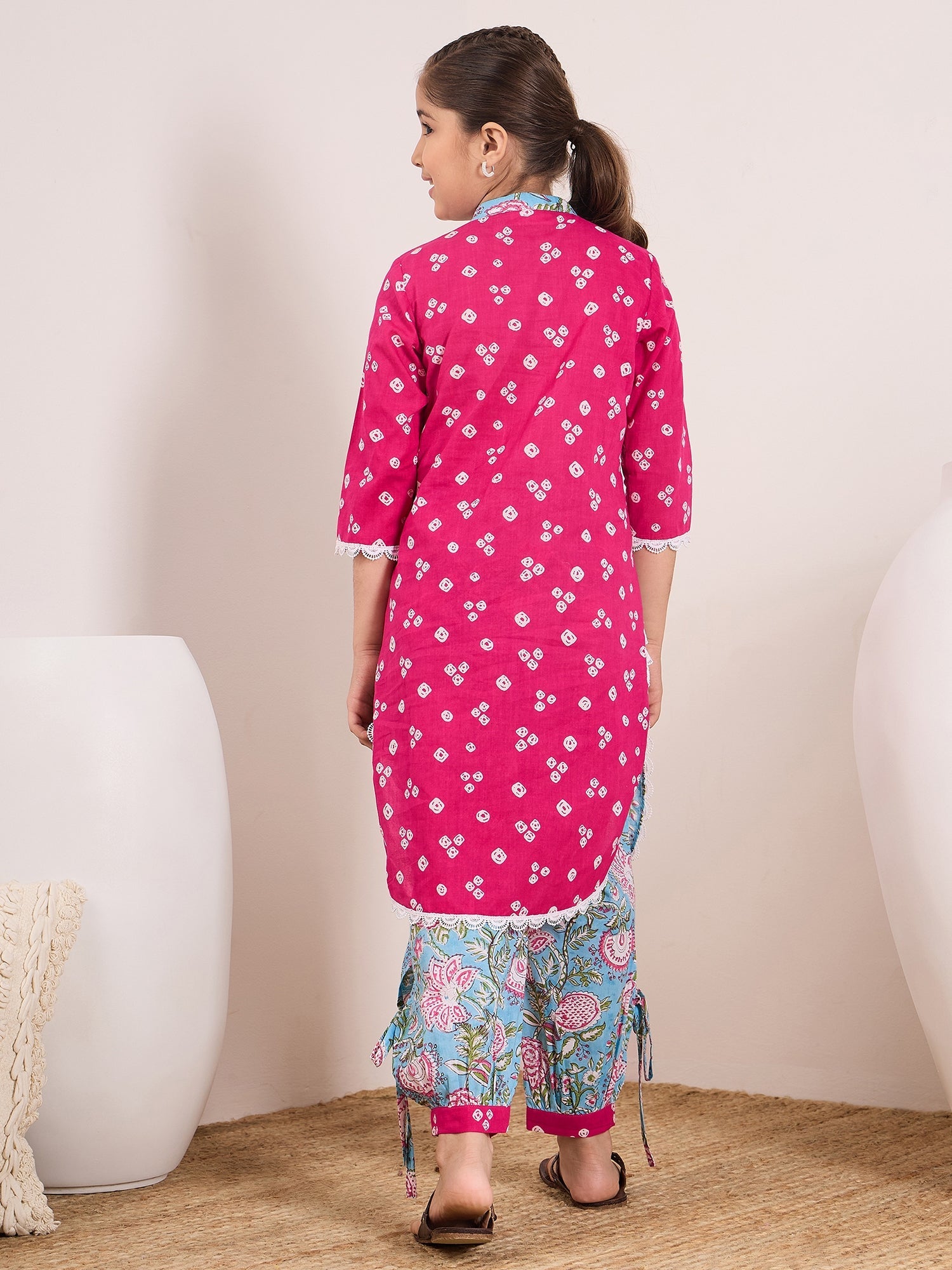 Girls Ethnic Motifs Printed Regular Cotton Kurta With Palazzos