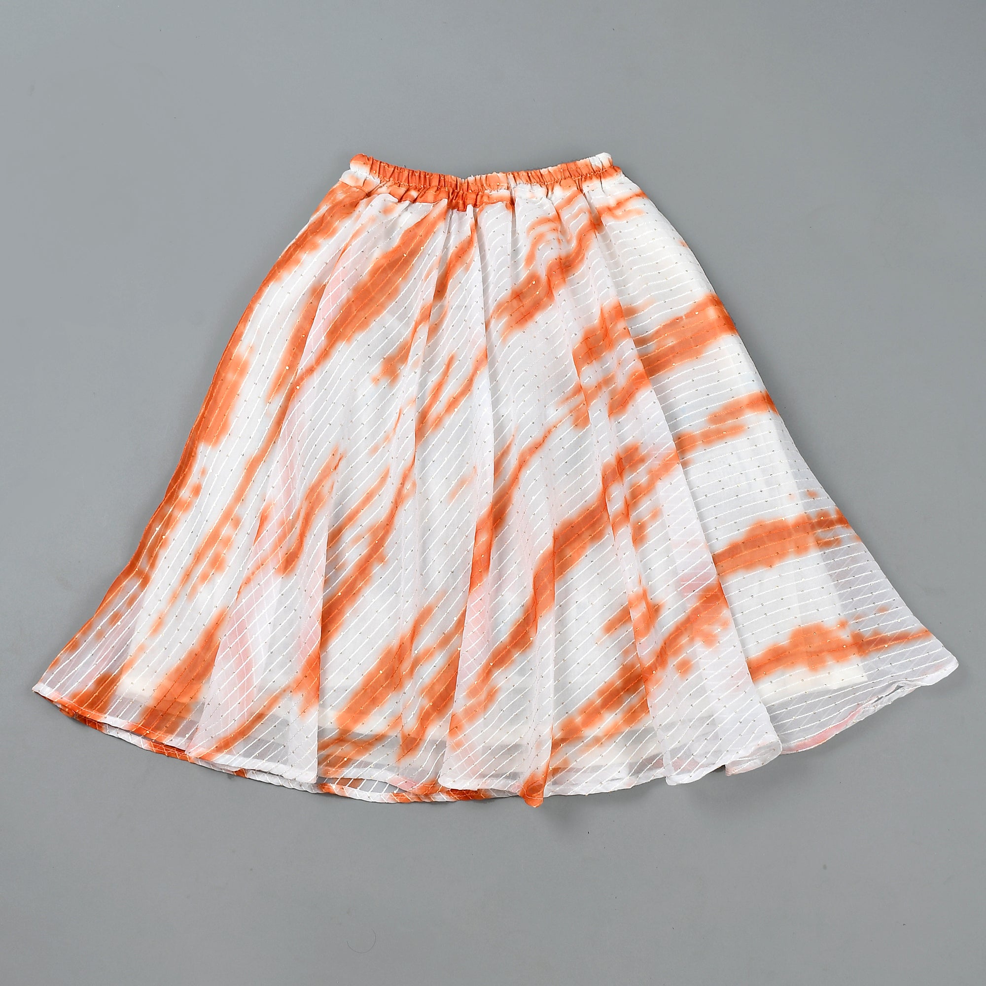 Girl's White Tie Dye Kurta Skirt Set