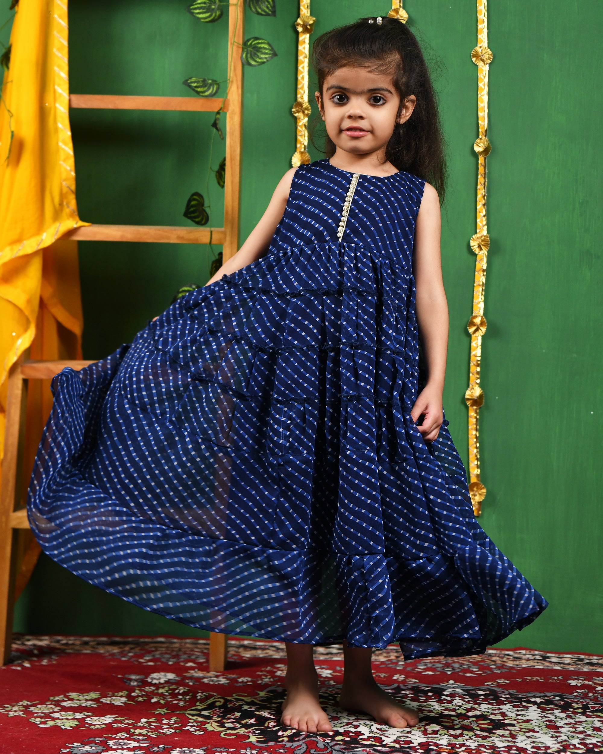Girl's Blue Modal Frilly Anarkali Gown
