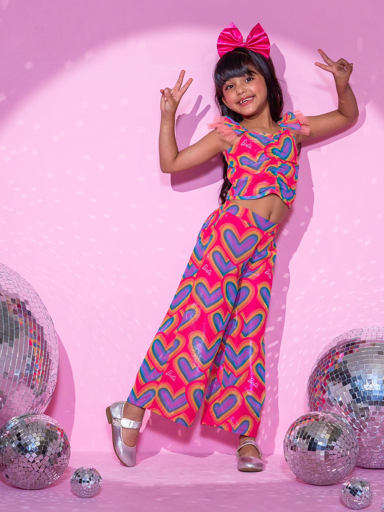 Girl's Peach Top With Pant Co-Ordinate Set