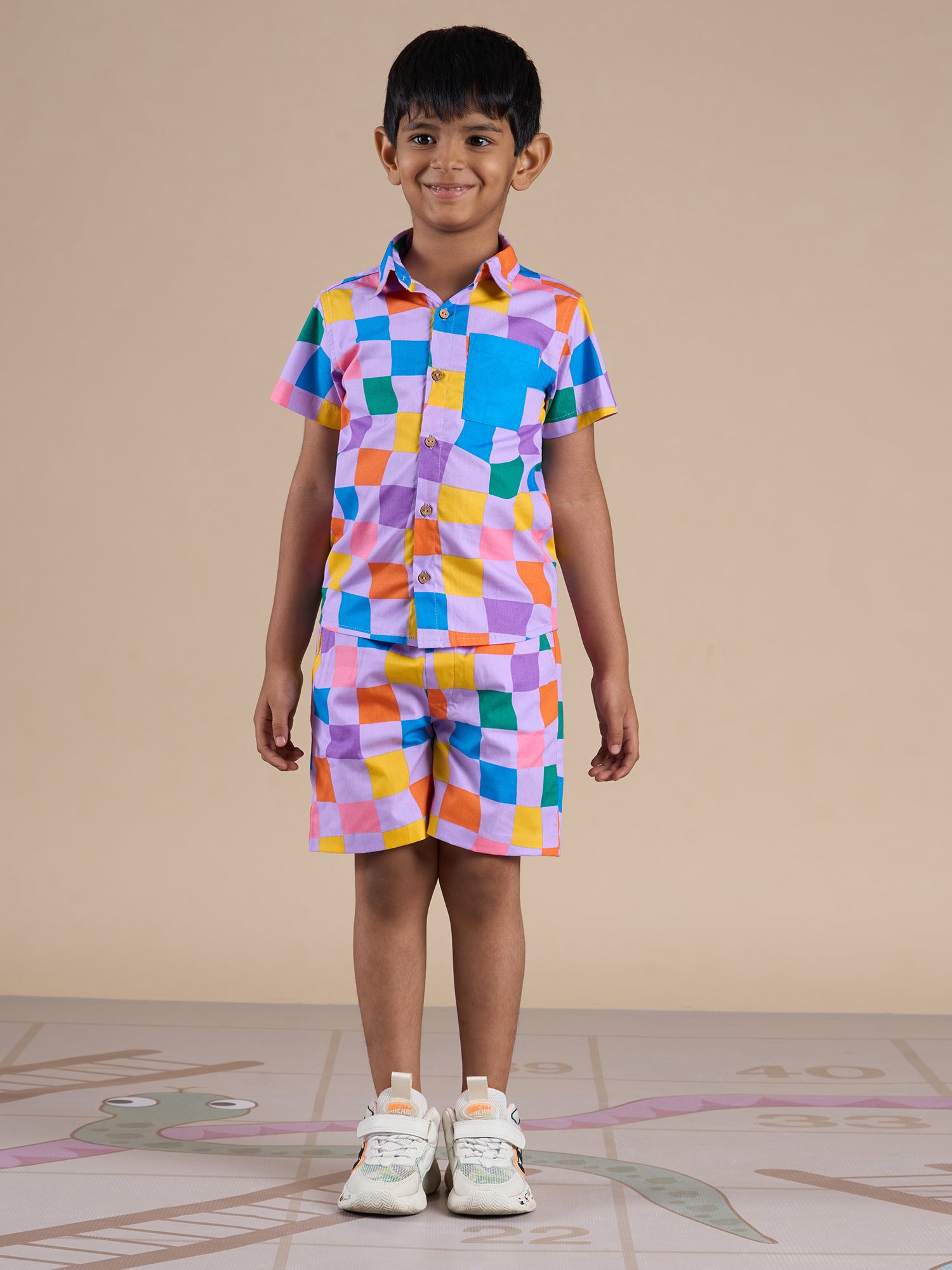 Snakes And Ladders Boys Multi Color Rotary Print Shirt And Boxer Set From Siblings Collection
