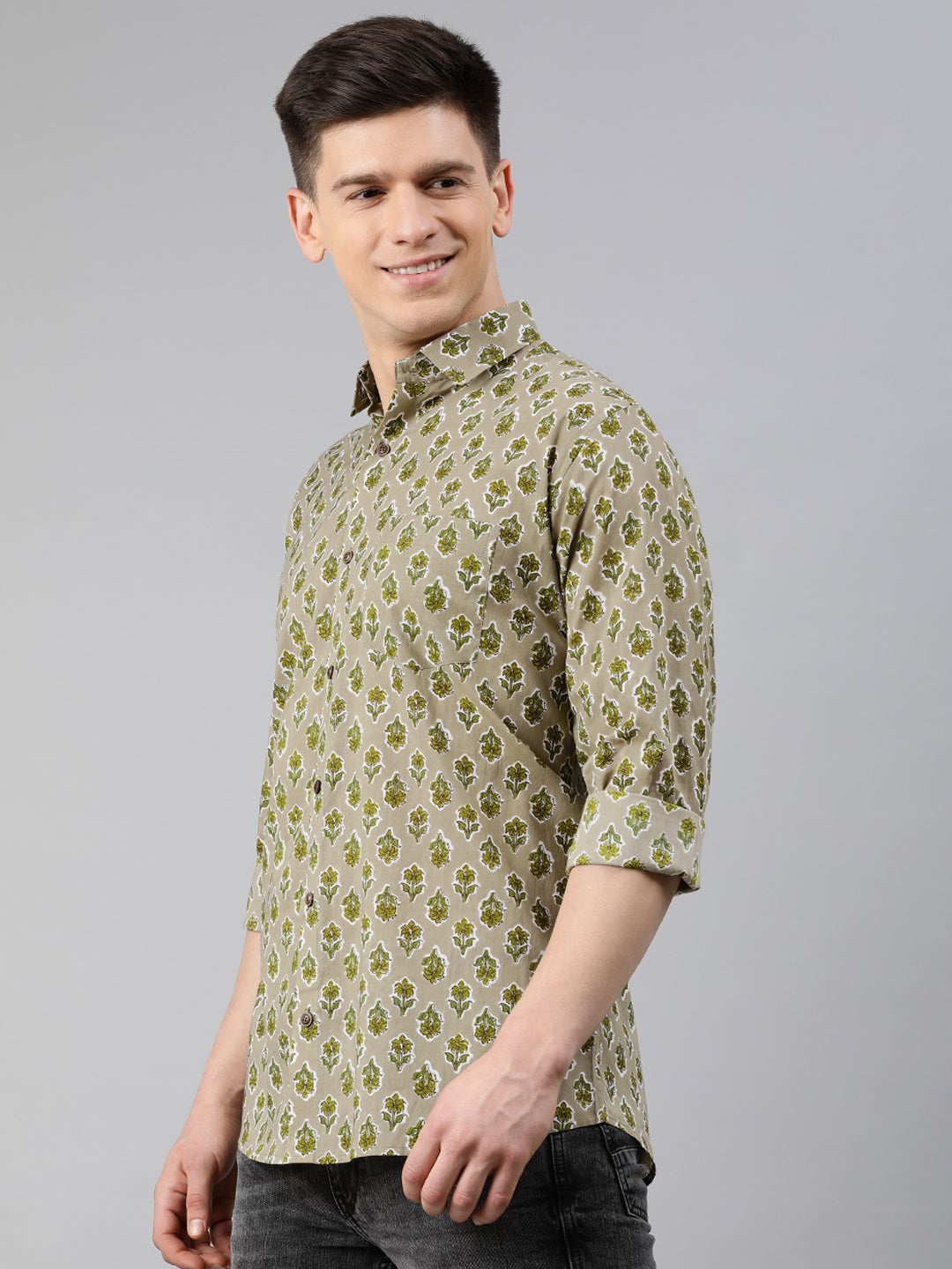 Men's Green Cotton Full Sleeves Shirts For Men