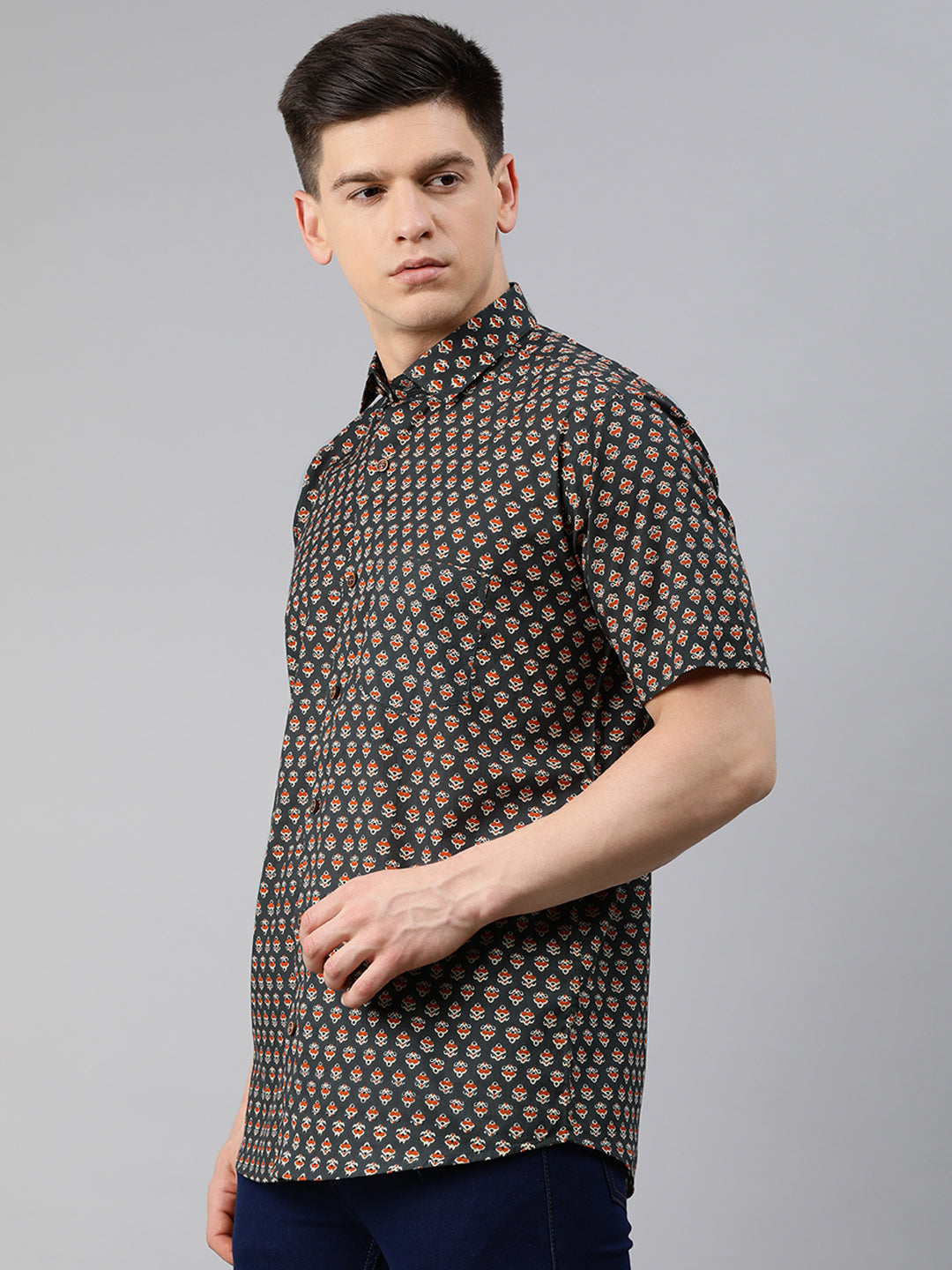 Men's Gray Cotton Short Sleeves Shirts For Men