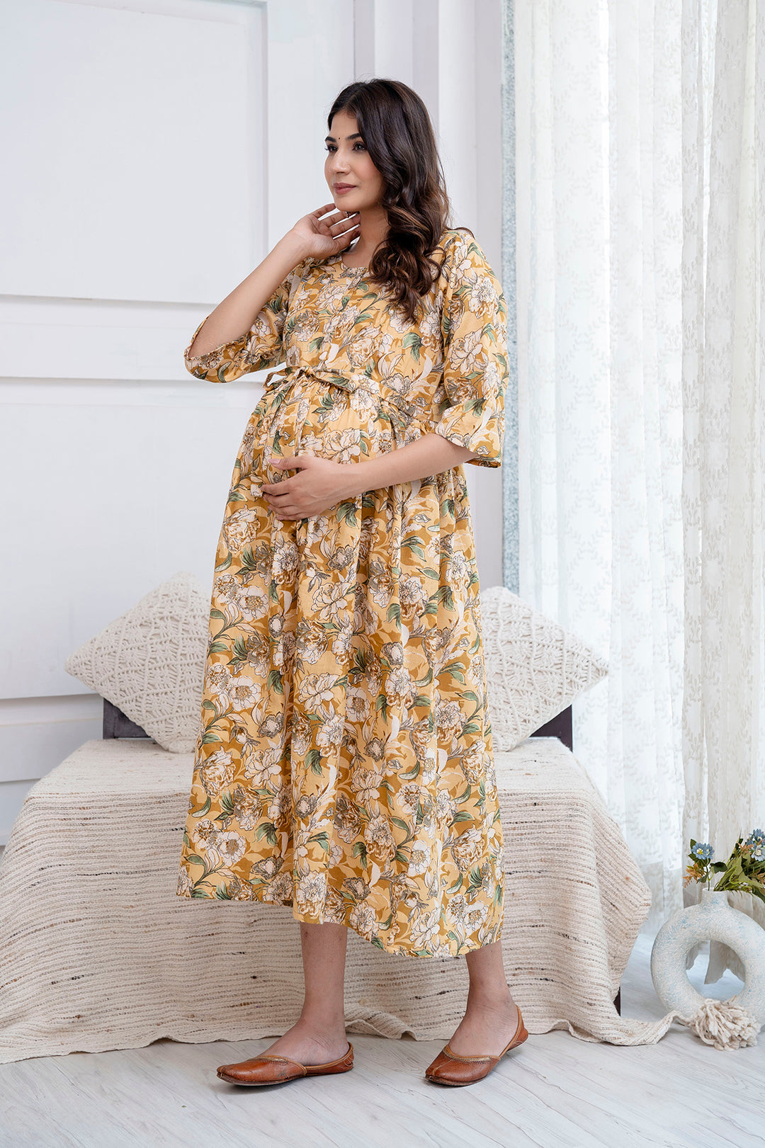 Women's Cream Cotton Printed Dress Cream / XL