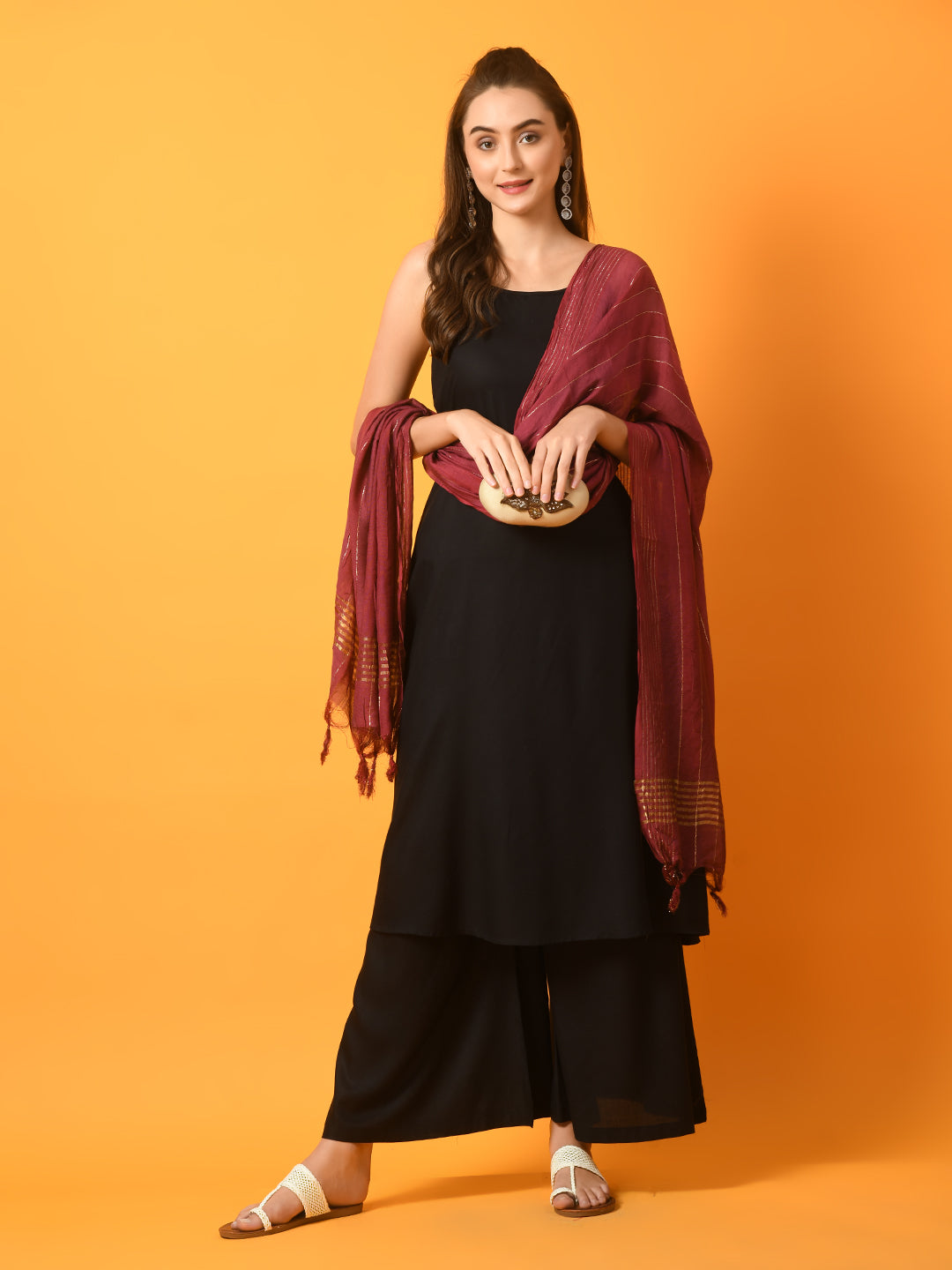 Women's Black Solid Anarkali Party Kurta Sets With Dupatta