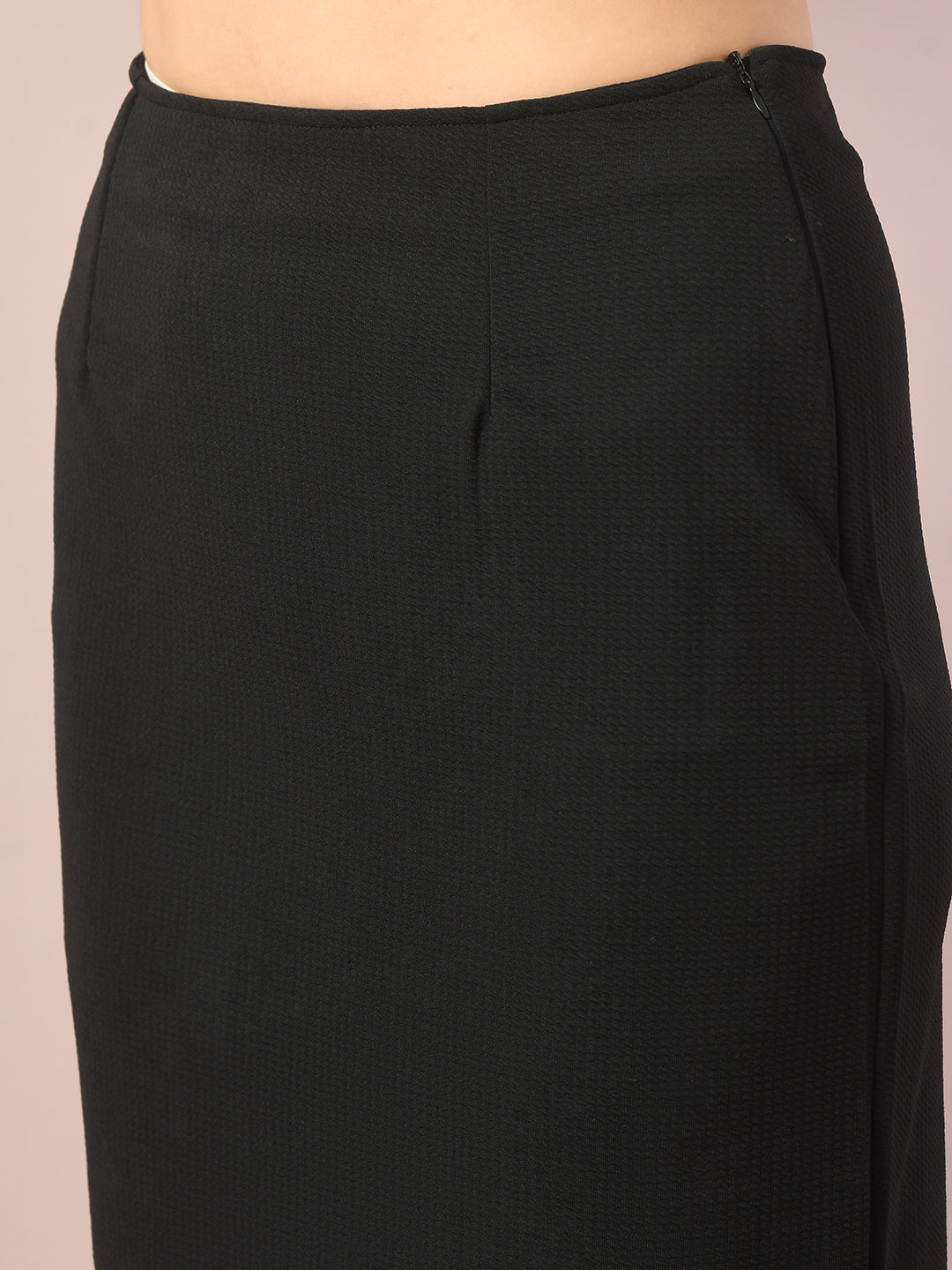 Women's Black Solid Knee Length Party Embellished Skirts