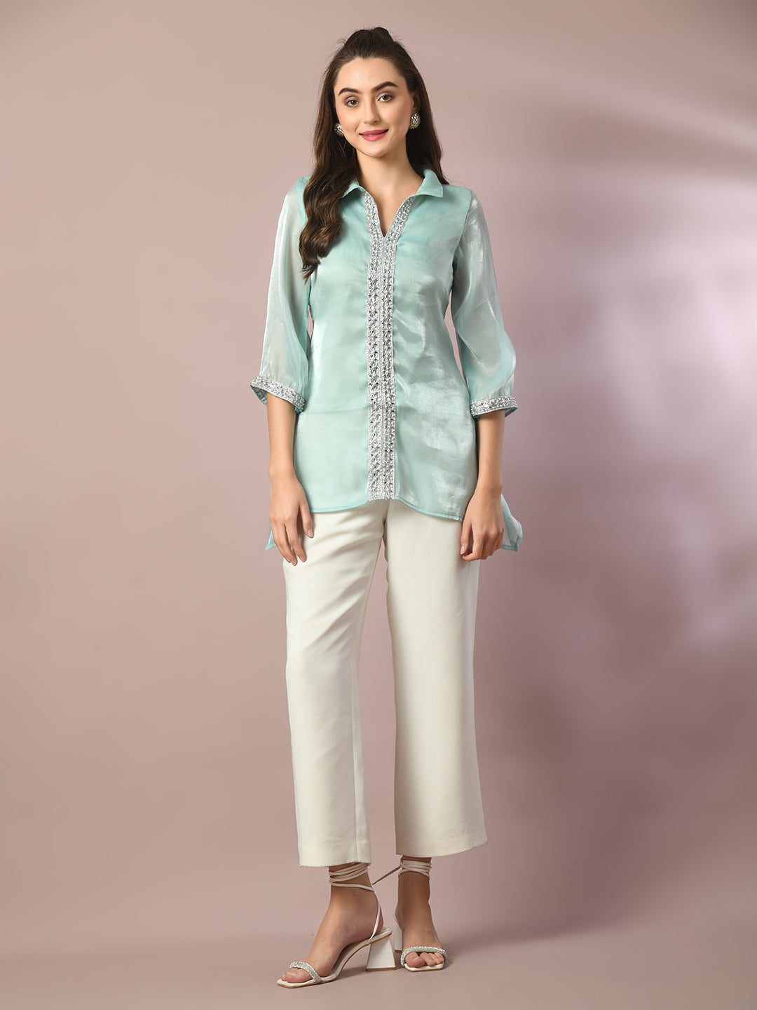 Women's Blue Solid Longline Party Tunic