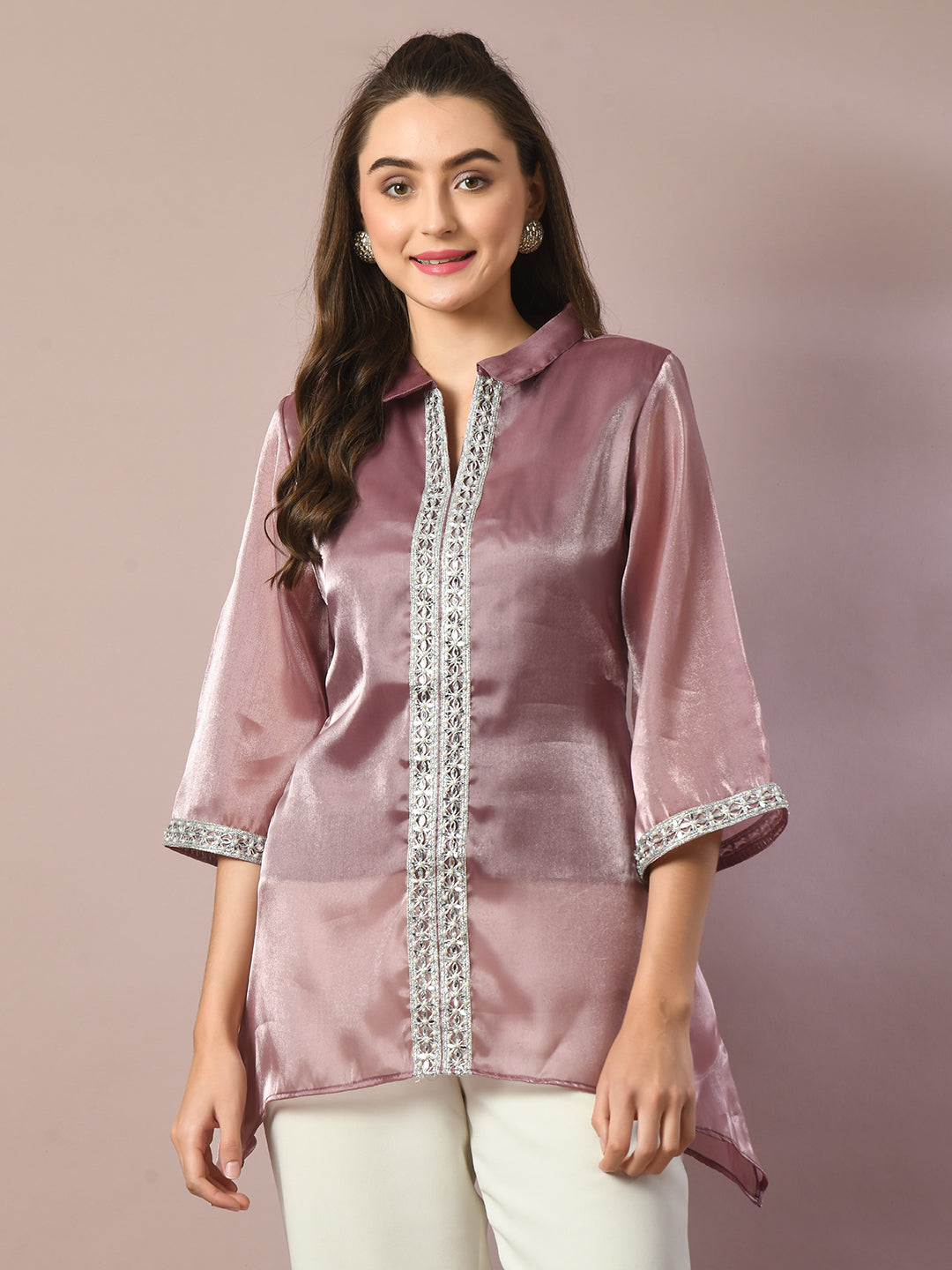 Women's Brown Solid Longline Party Tunic