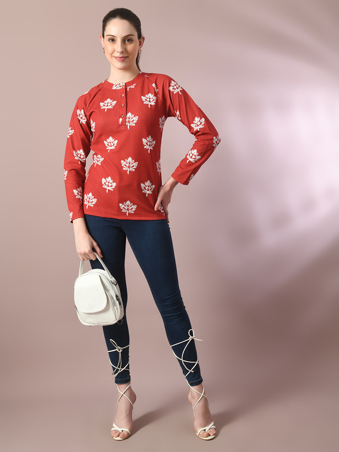 Women's Rust Embellished Raglan Sleeve Party Top
