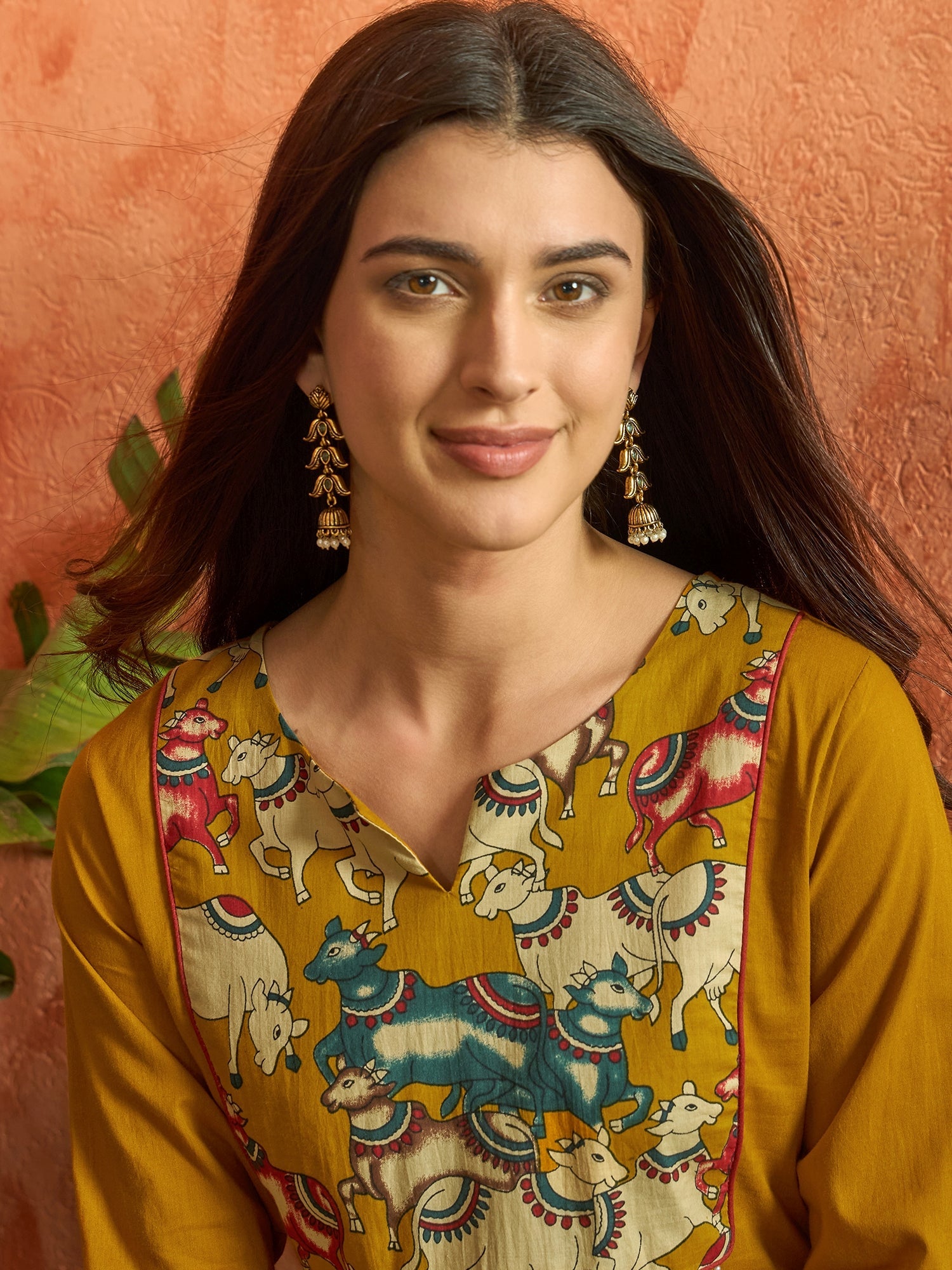 Women's Mustard Solid Rayon Straight Kurta