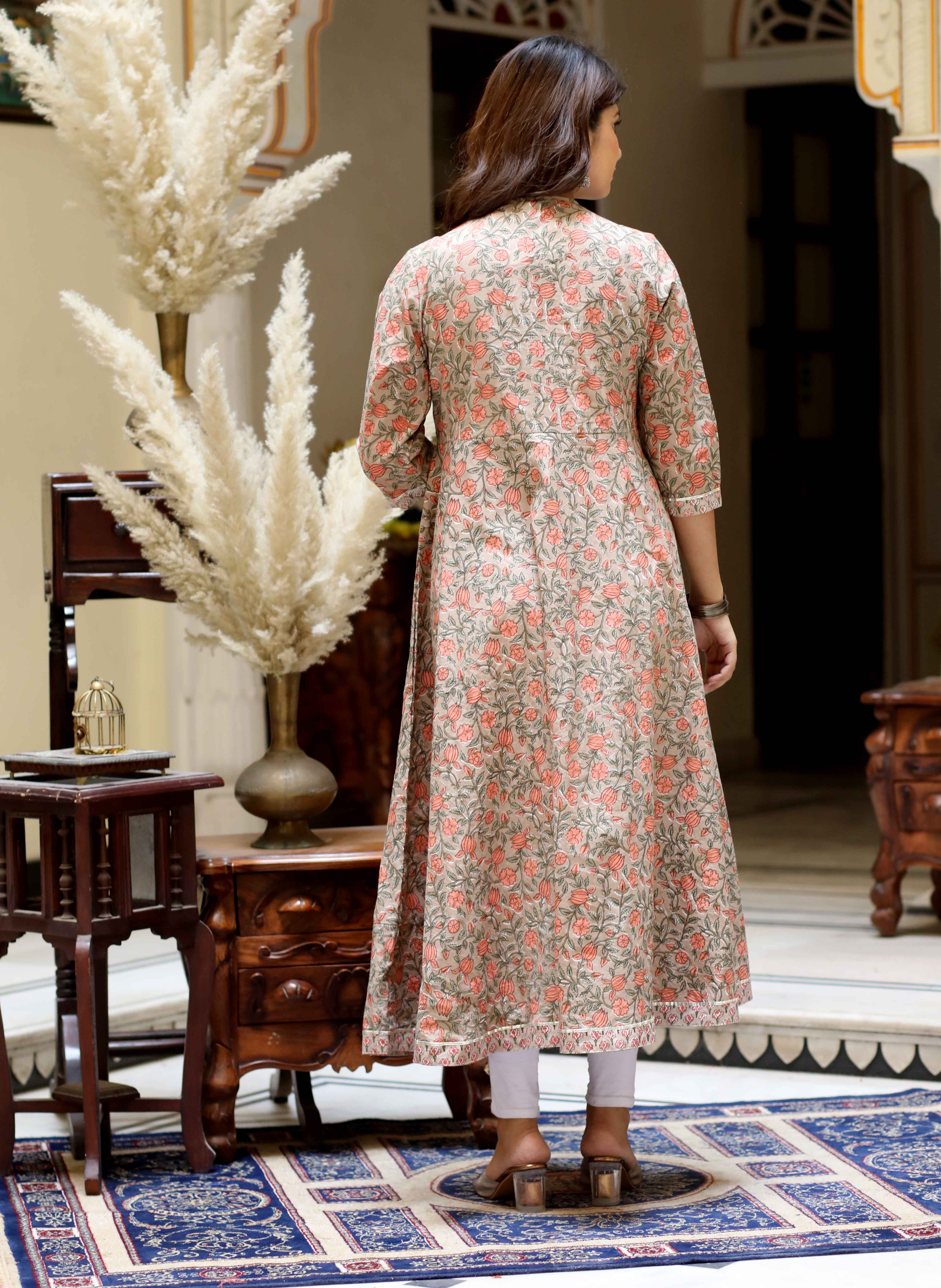 Women's Brown Printed Traditional Wear Anarkali Kurta & Dupatta Set