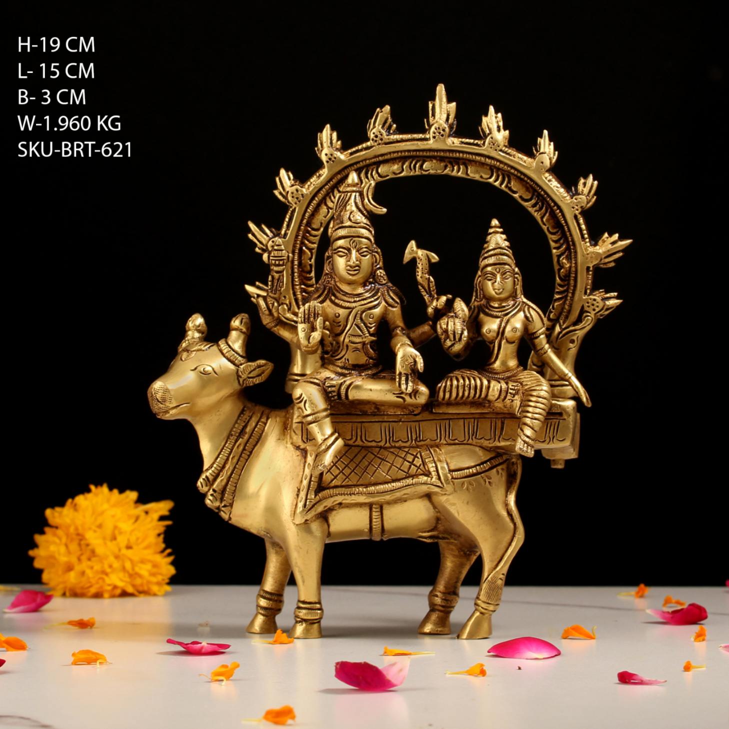 Brass Shiva Parvati Seated on Nandi Statue – 7.5 Inch