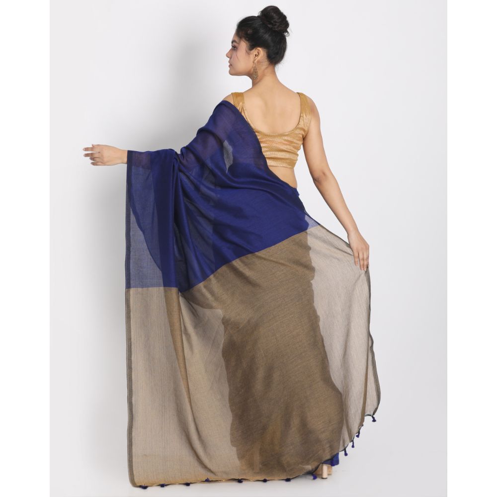Women's Handspun Cotton Blue Handloom Saree