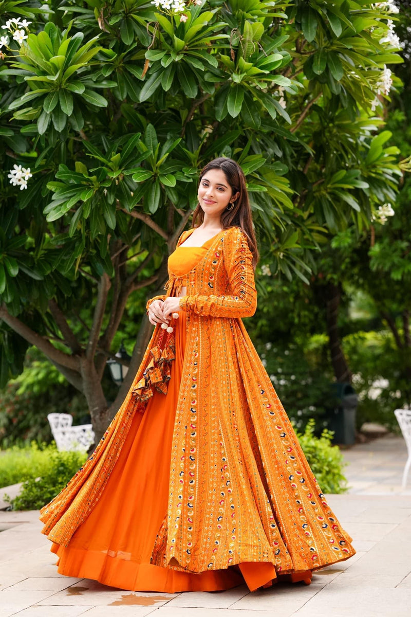 Women's Bright Orange Faux Georgette Digital PrintedÂ Co-Ord Set Orange / S