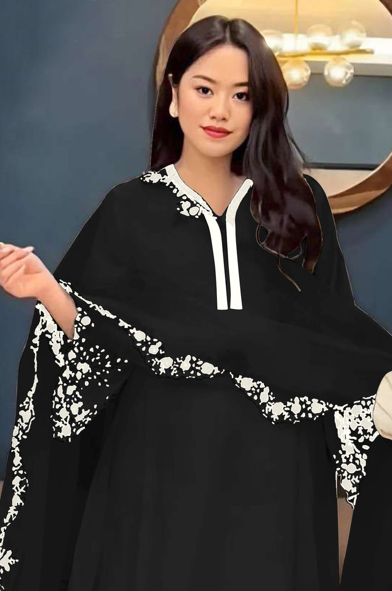 スーツ・フォーマル・ドレス Arobe  Flake Embroidery Tired Dress Women's Black Embroidered Faux Georgette Free Size Stitched