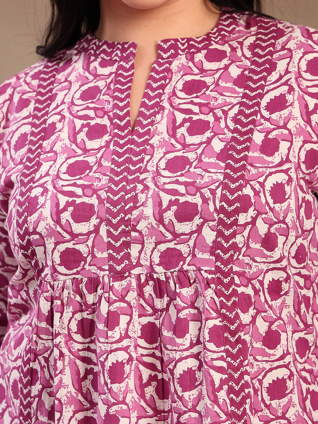 Women's Plus Size Purple Floral Printed Cotton Top