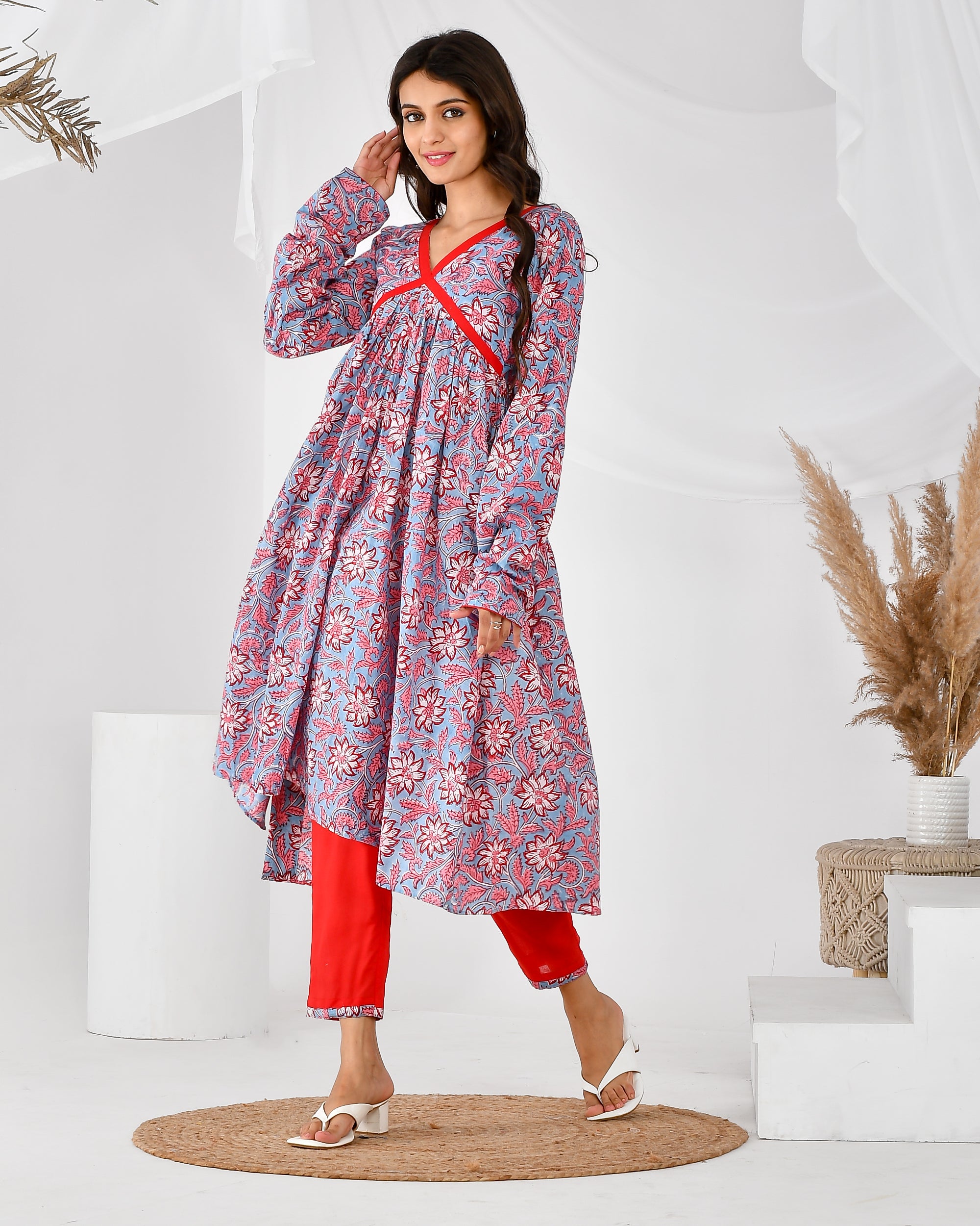 Women's blue kurta floral kurta s