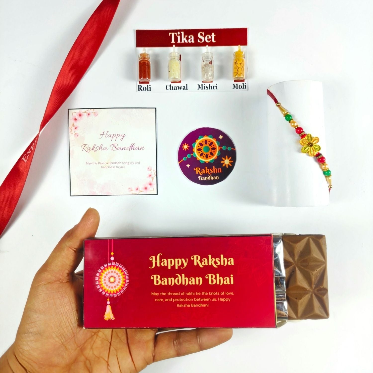 Special Rakhi For Brother , Chocolate Gift Hamper With Rakhi, Tika Set And Greeting |Gift For Brother