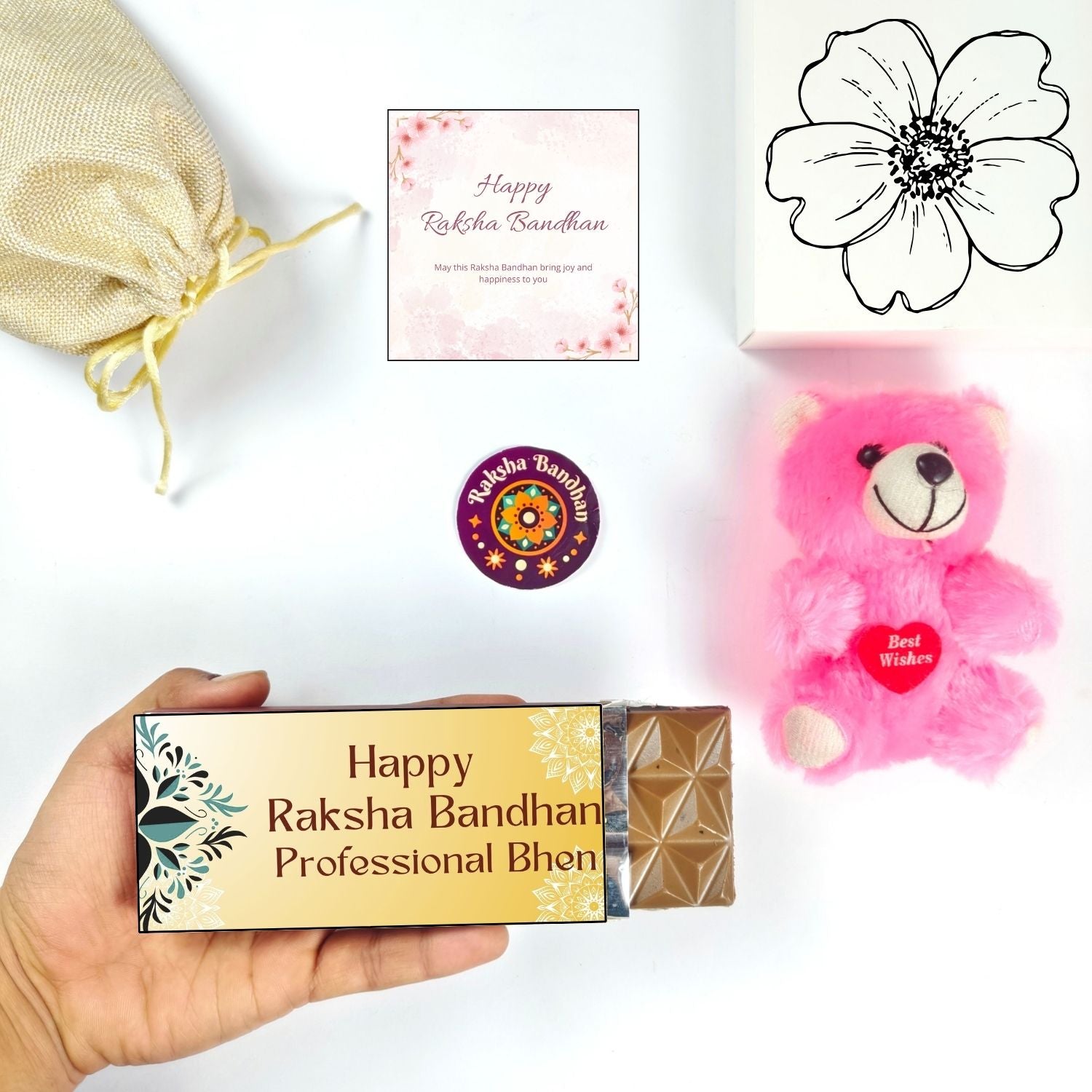 Special Rakhi Hamper For Sister With Professional Bhen Theme 35G Chocolate Bar And, Teddy Greeting Card | Best Gift For Sister