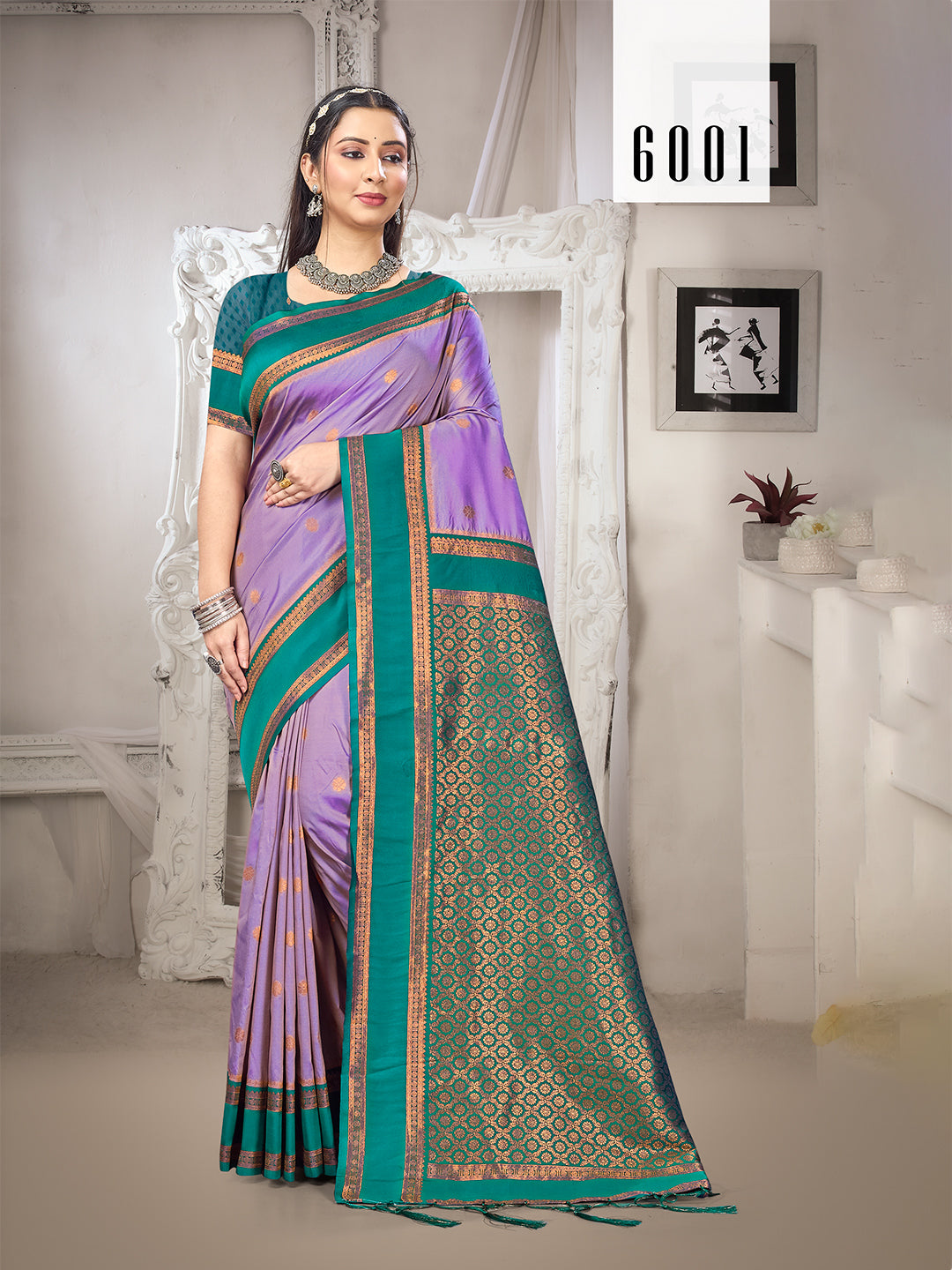 Women's Lavender Silk Woven Work Traditional Saree
