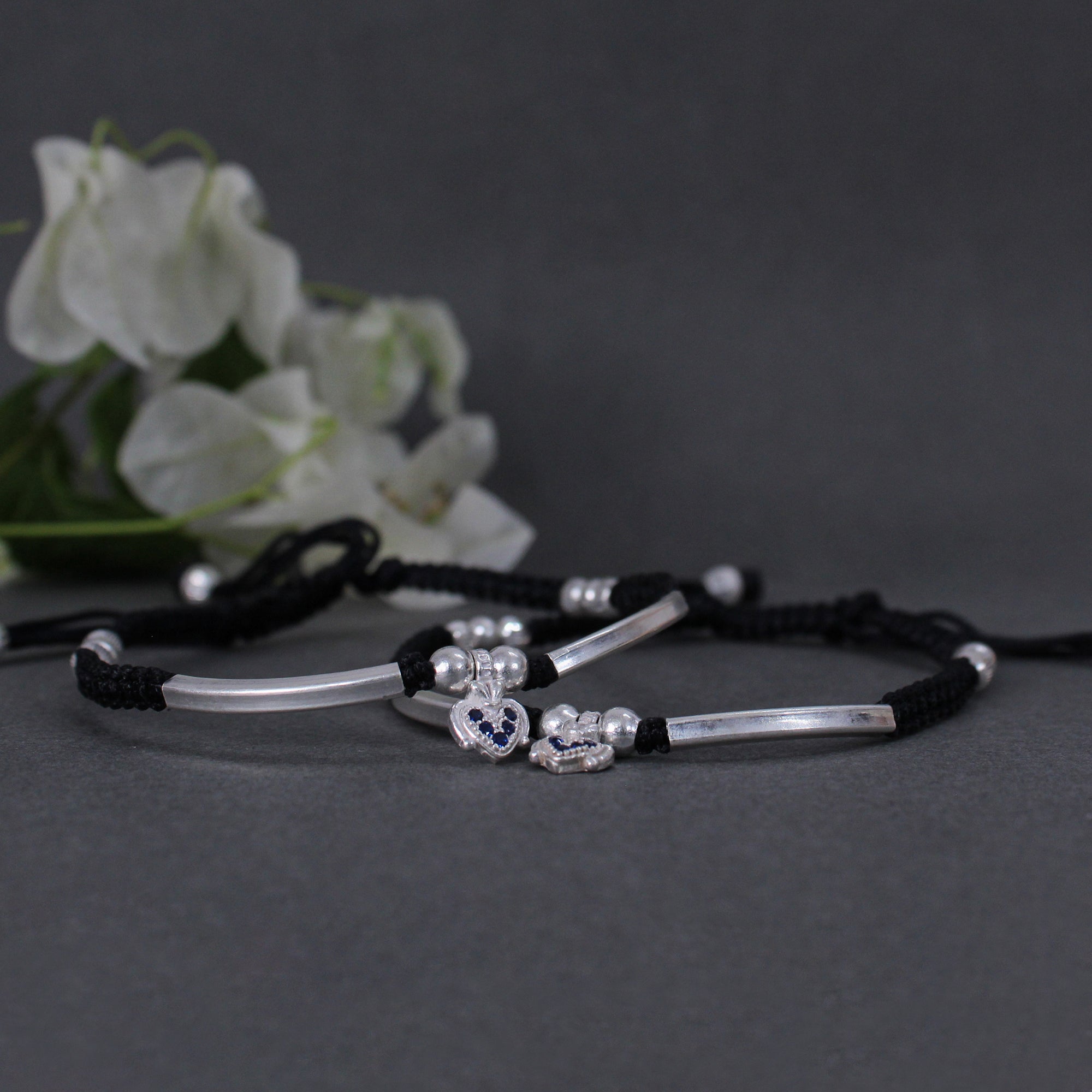 Women's Black Adjustable Thread Silver Anklets