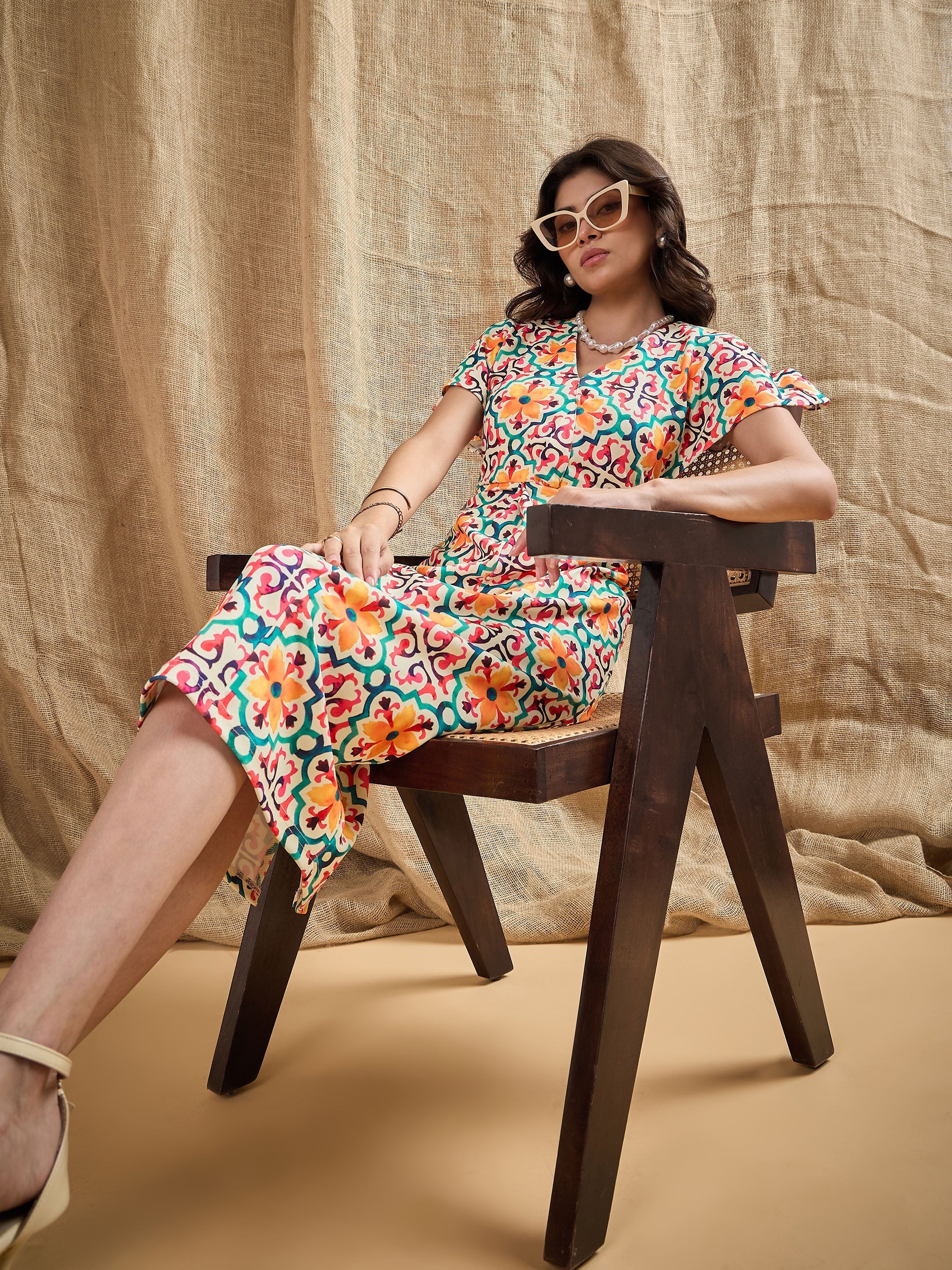 Women's Yellow Printed Dress