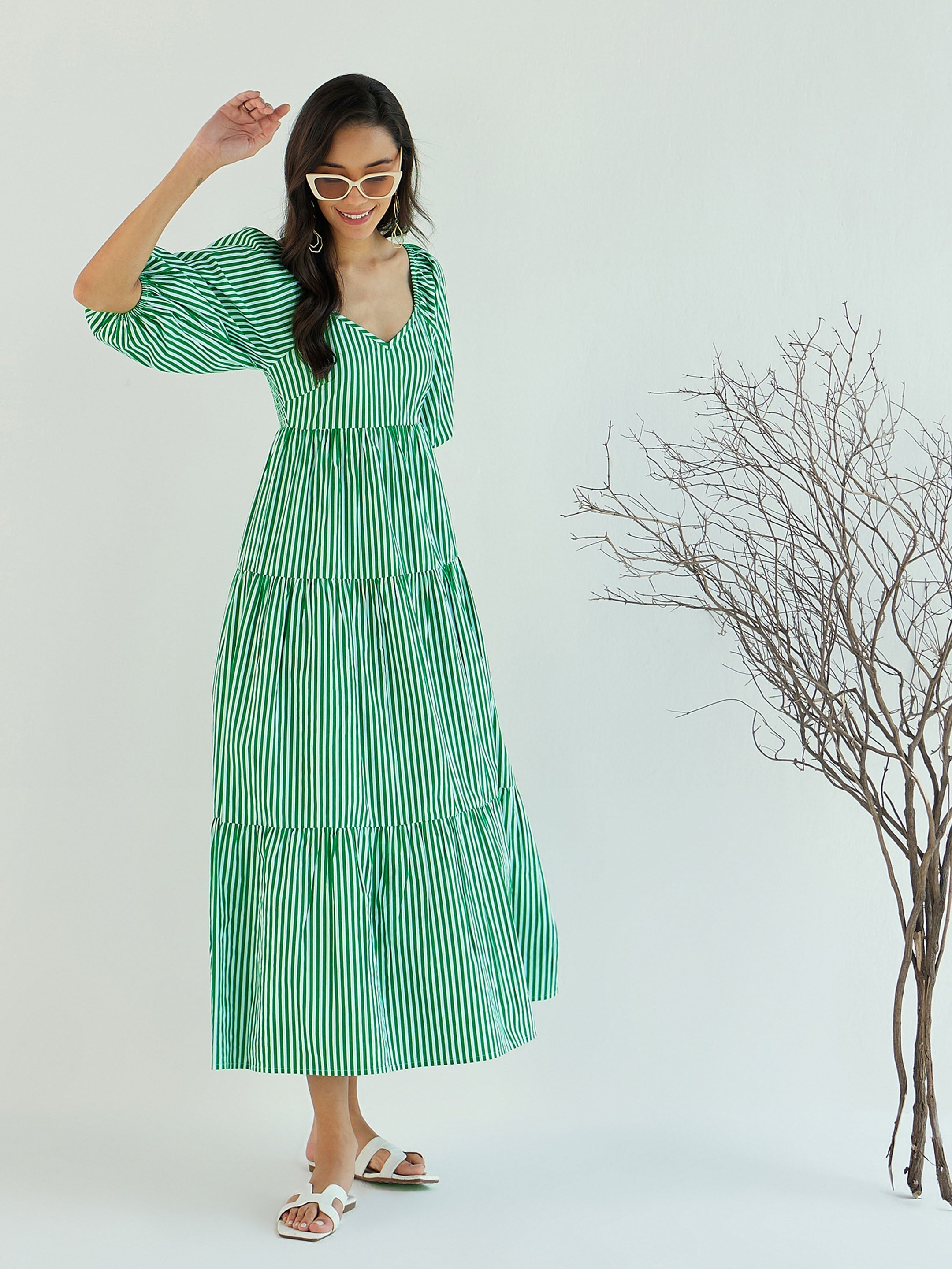 Women's Green Striped Dress