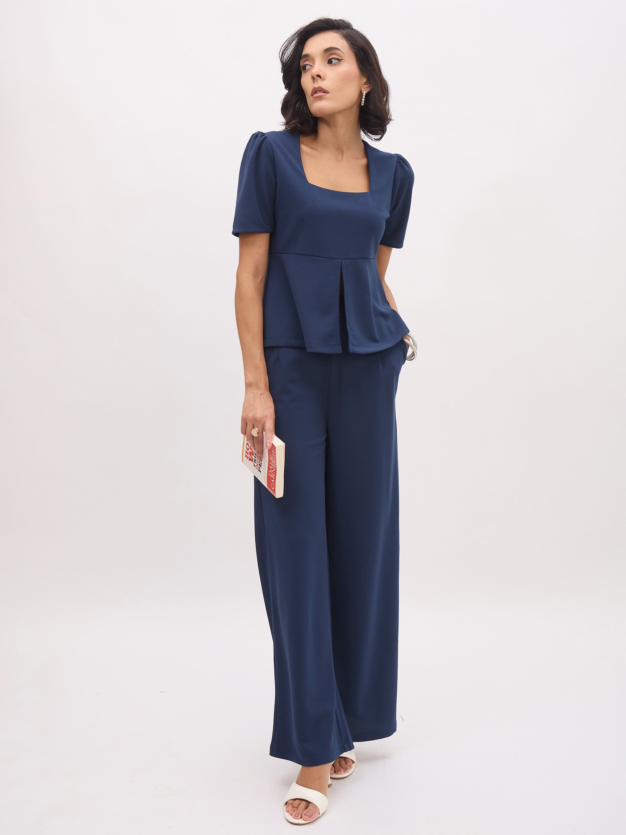 Women's Blue Cross Pocket Front Dart Straight Pants
