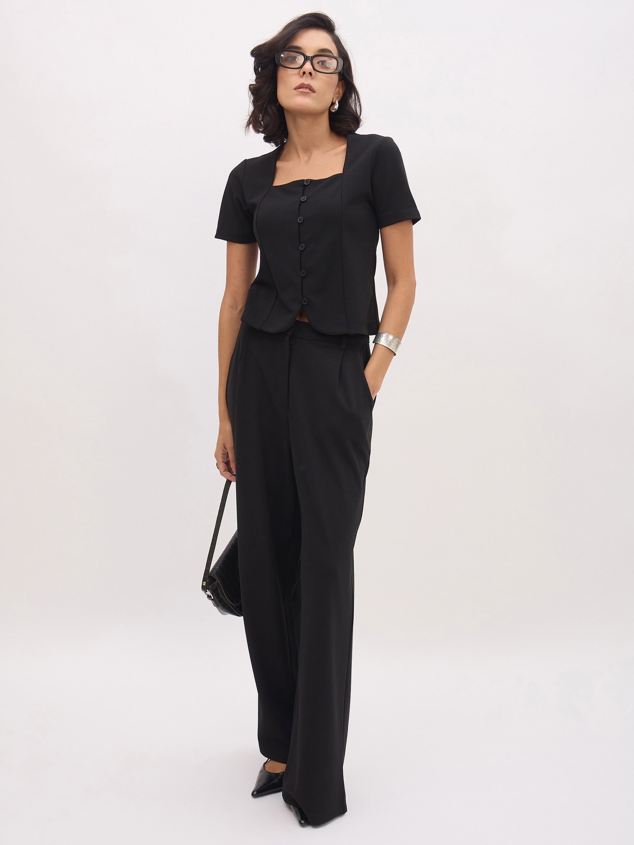 Women's Black Cross Pocket Pants