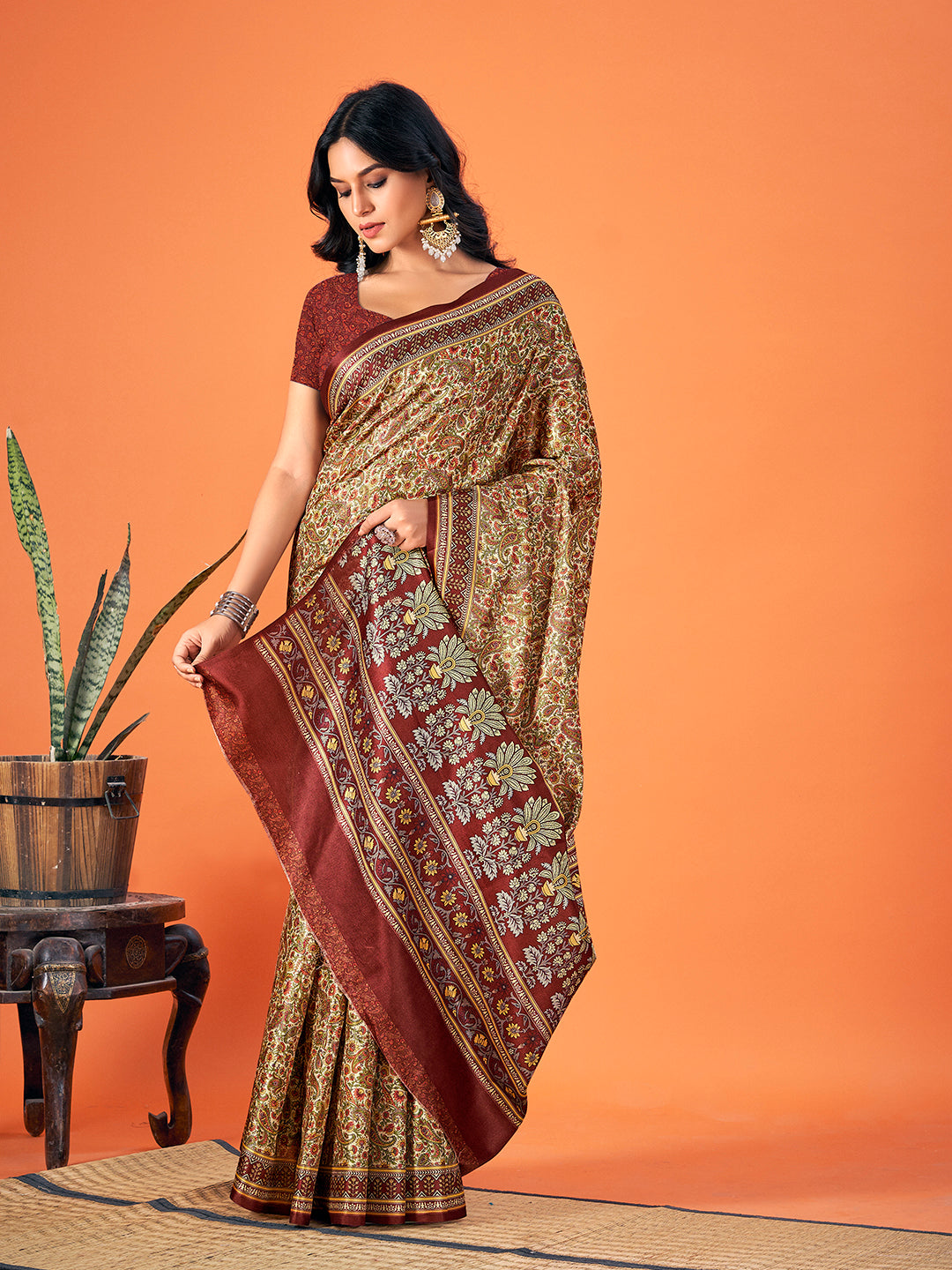 Women's Multi Color Pashmina Digital Print Party Wear Pashmina Saree