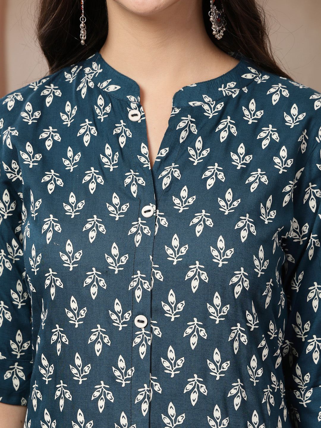 Women's Teal Ethnic Motifs Printed Rayon A-Line Kurta