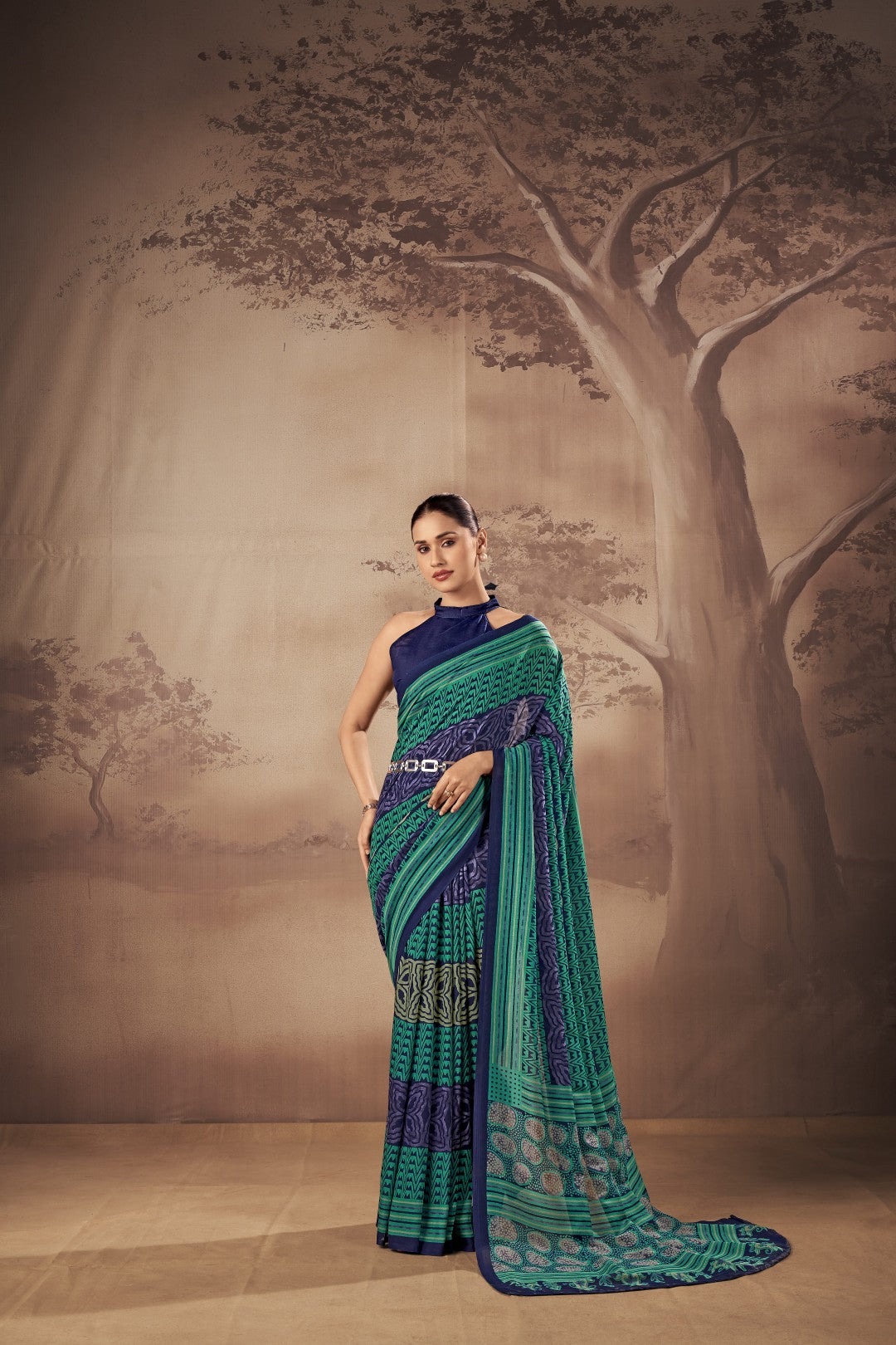 Women's Multi Color Poly Mal Cotton Printed Saree With Unstitched Blosue