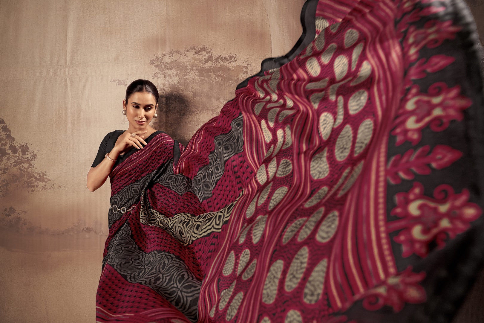 Women's Multi Color Poly Mal Cotton Printed Saree With Unstitched Blosue