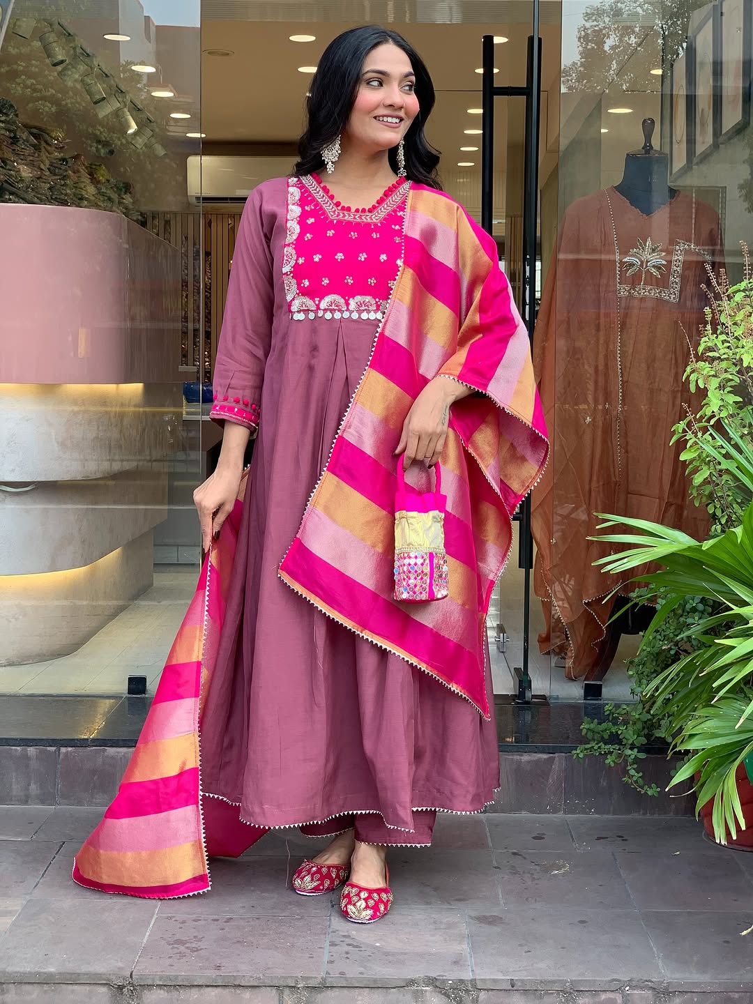 Women's Pink Embroidered Kurta With Pant And Duppata Set