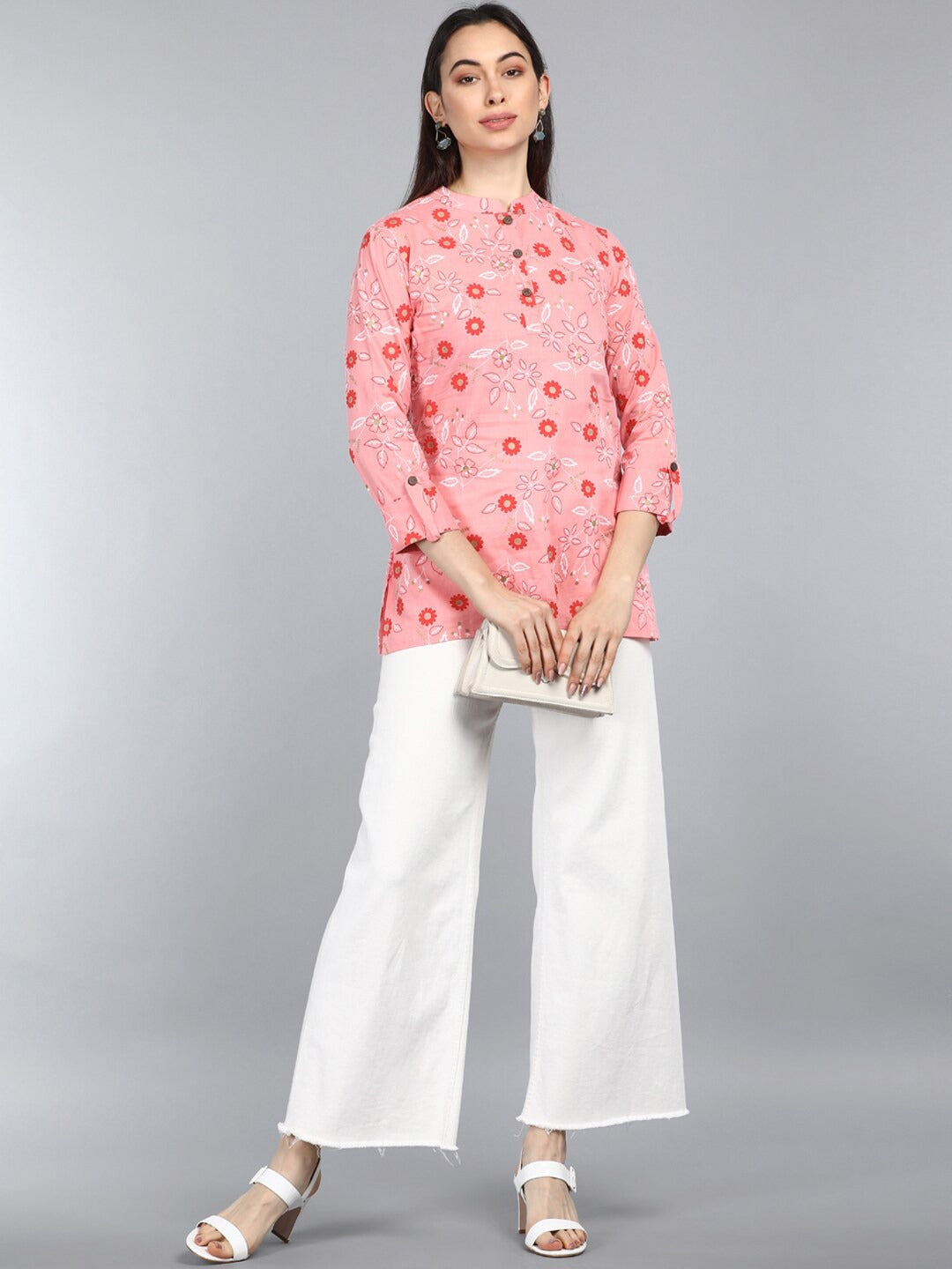 Women's Pink Cotton Floral Printed