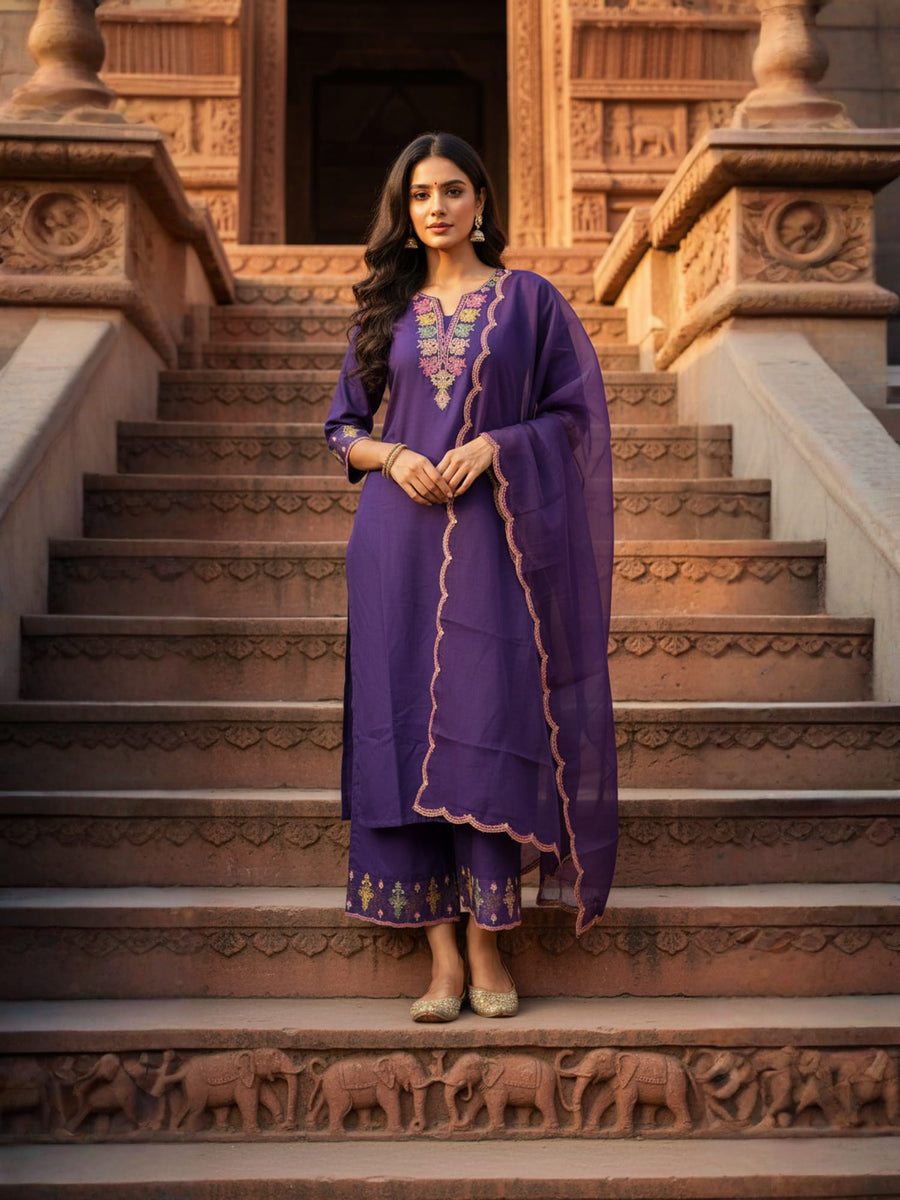 Women Embroidery Worked Kurta With Pant And Duppata Set main image 0